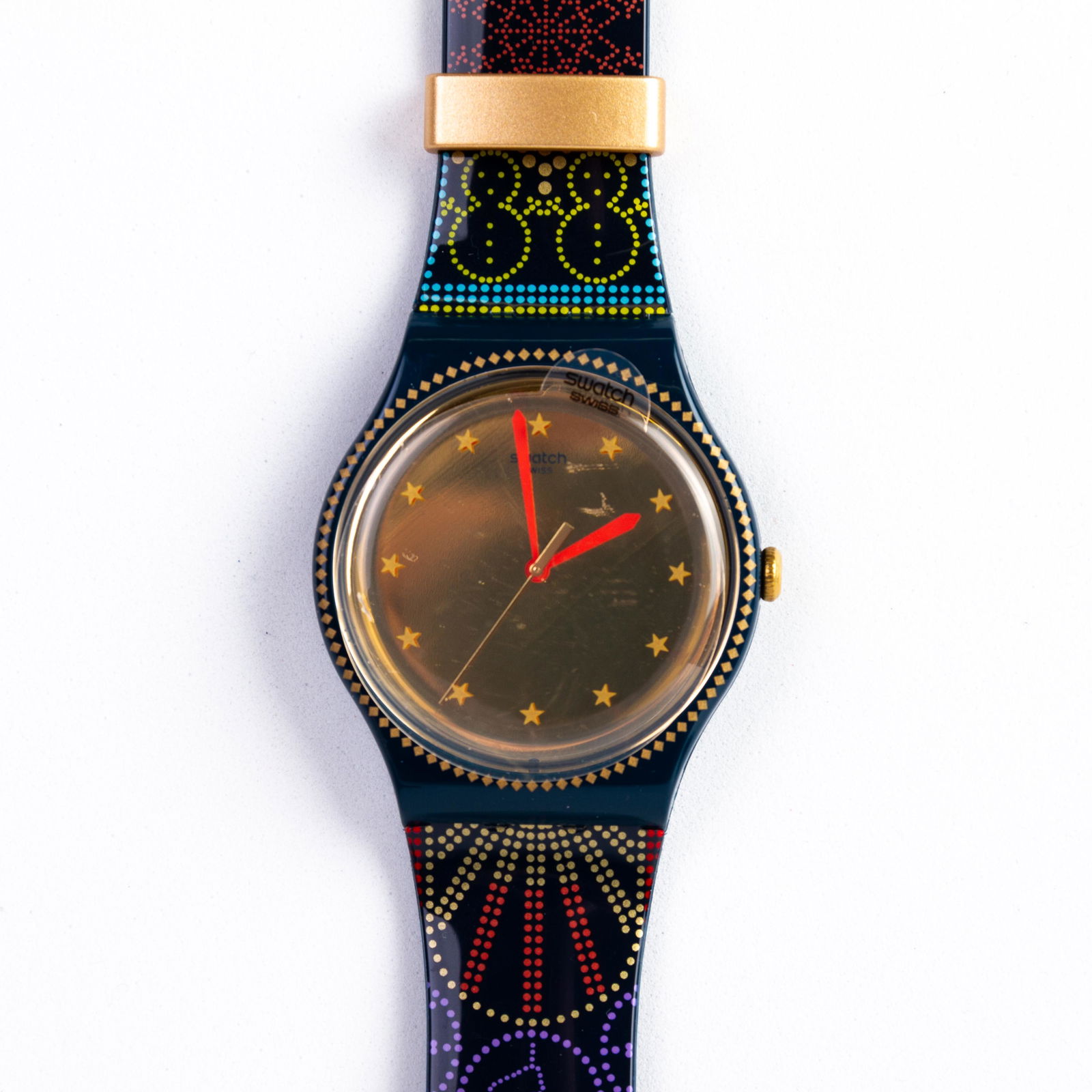 Swatch Collector's Vintage Watch "Lucinfesta" Gift Set: DIMENSIONS APPROX 25x4.5x1.5CM. Please carefully study all photographs to get an accurate idea of the object. In good condition, as seen. Shipping is in-house and we ship internationally to US and res