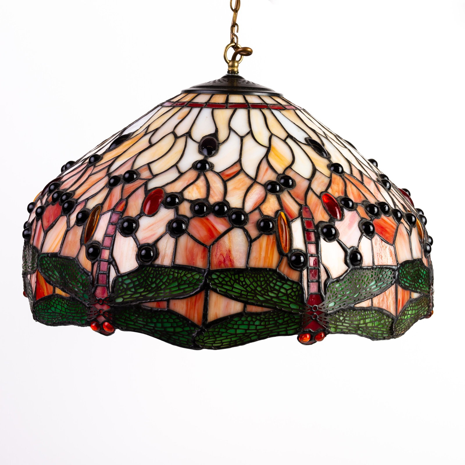 Large Tiffany Style Stained Glass Lamp Shade: DIMENSIONS APPROX 50x50x30CM. Please carefully study all photographs to get an accurate idea of the object. In good condition, as seen. Shipping is in-house and we ship internationally to US and rest