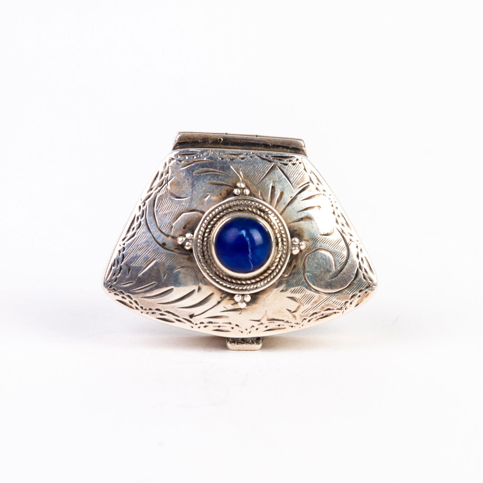 Sterling Silver Lapis Lazuli Etched Pillbox (1 of 8)