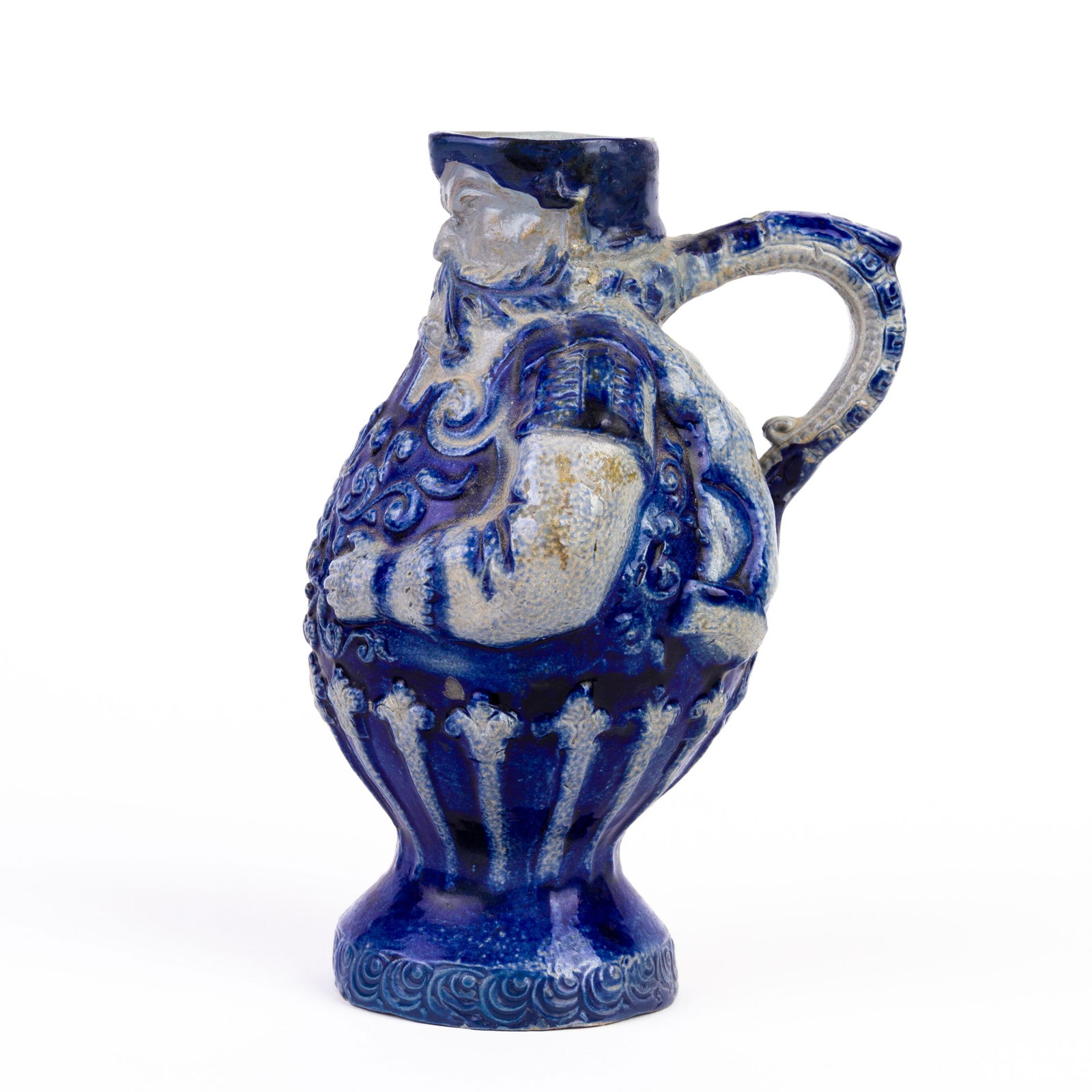 German Westerwald Salt Glazed Pottery Figural Jug 19th C (1 of 6)