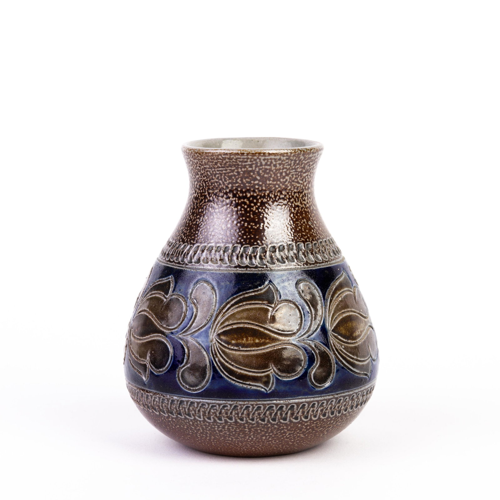 German Westerwald Salt Glazed Pottery Vase: DIMENSIONS APPROX 10.5x8x8CM. Please carefully study all photographs to get an accurate idea of the object. In good condition, as seen. Shipping is in-house and we ship internationally to US and rest