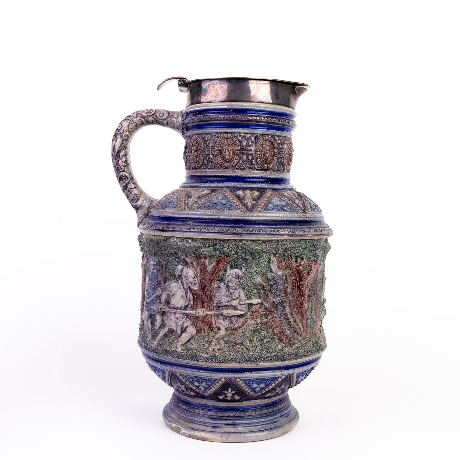 German Westerwald Salt Glazed Pottery Tankard Pitcher 19th C (1 of 6)