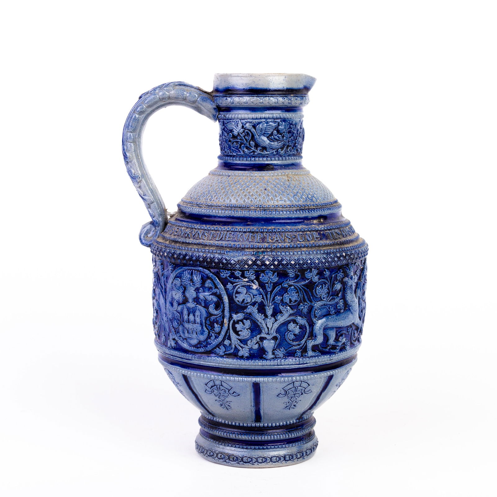 German Westerwald Salt Glazed Pottery Tankard Pitcher 19th C (1 of 5)