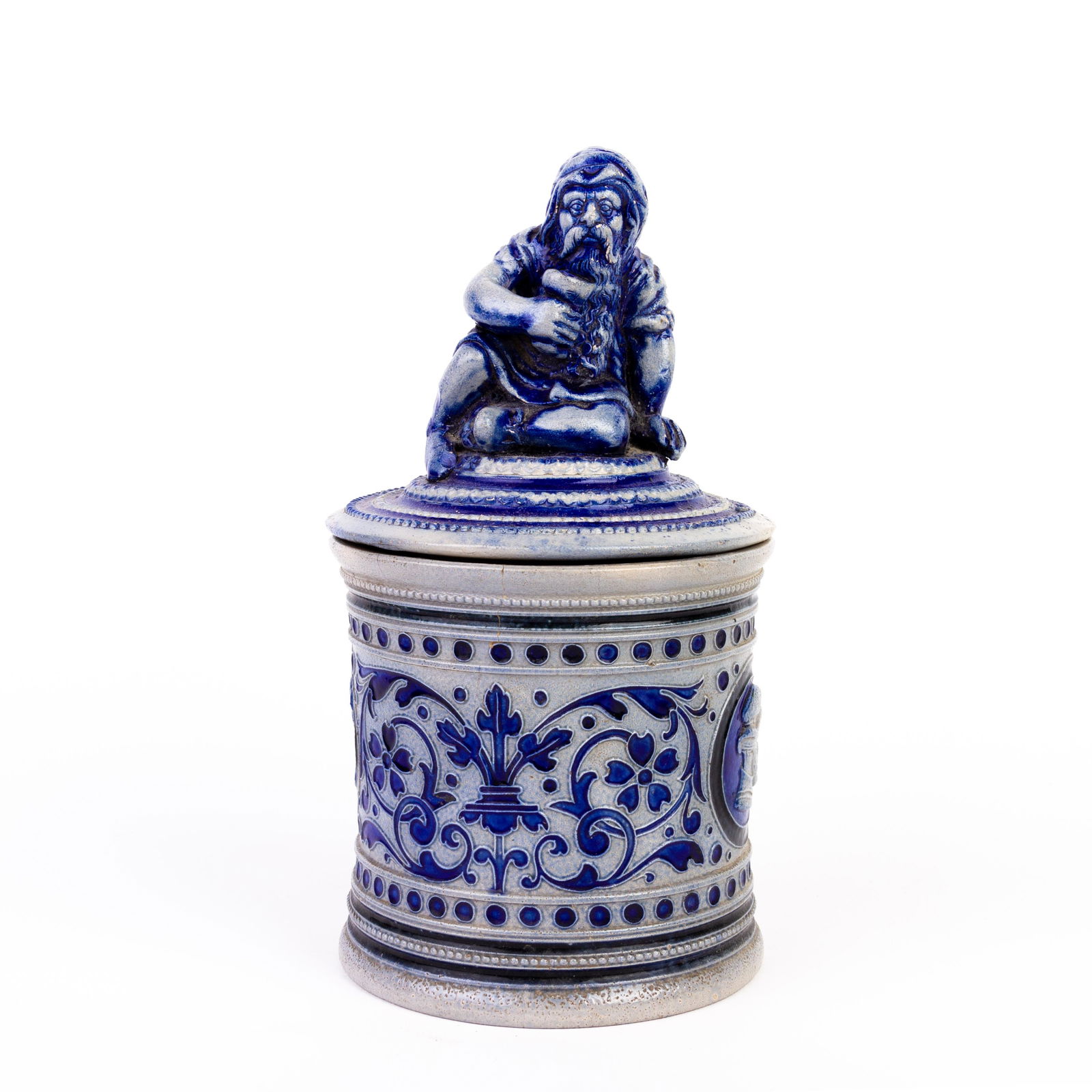 German Westerwald Salt Glazed Pottery Tobacco Jar 19th Century (1 of 6)