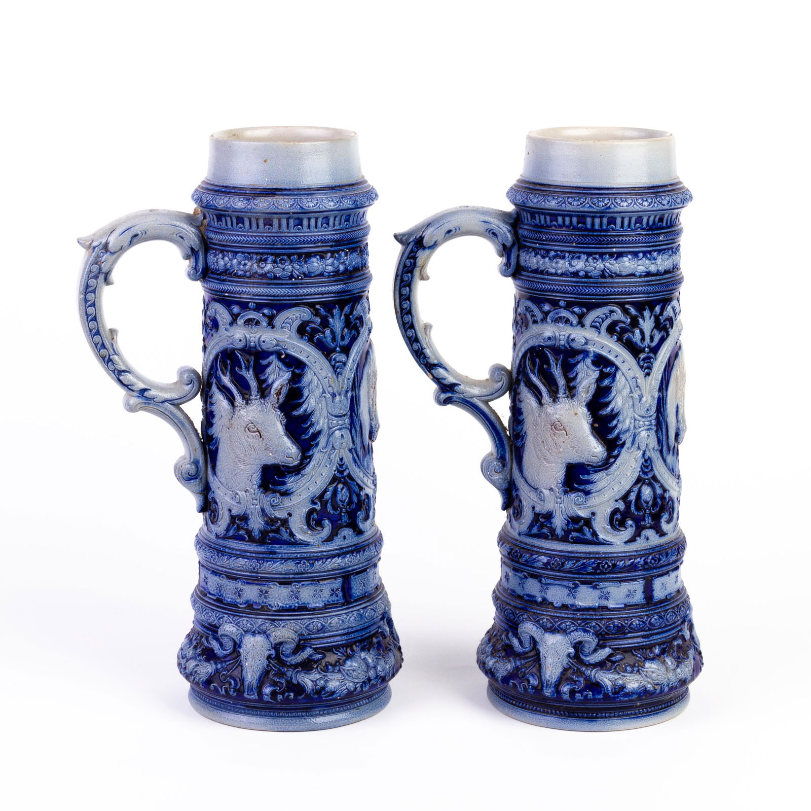 German Westerwald Salt Glazed Pottery Tankards Beer Steins 19th C (1 of 7)