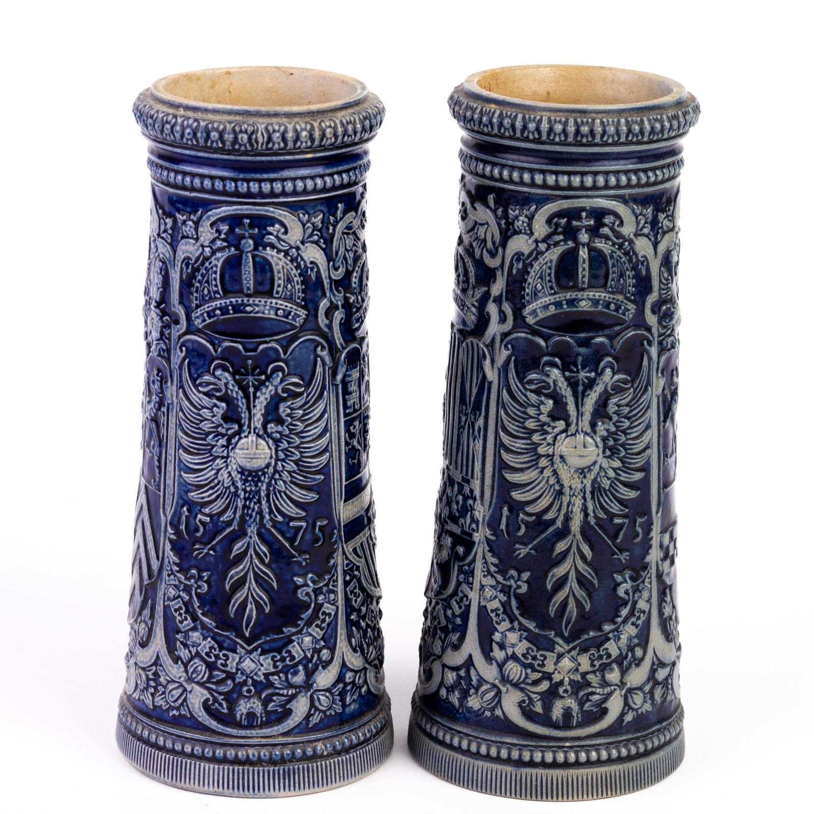 Pair of German Saltglazed Pottery Spill Vases Mid 19th Century: DIMENSIONS APPROX 8x8x20CM. Please carefully study all photographs to get an accurate idea of the object. In good condition, as seen. Shipping is in-house and we ship internationally to US and rest of