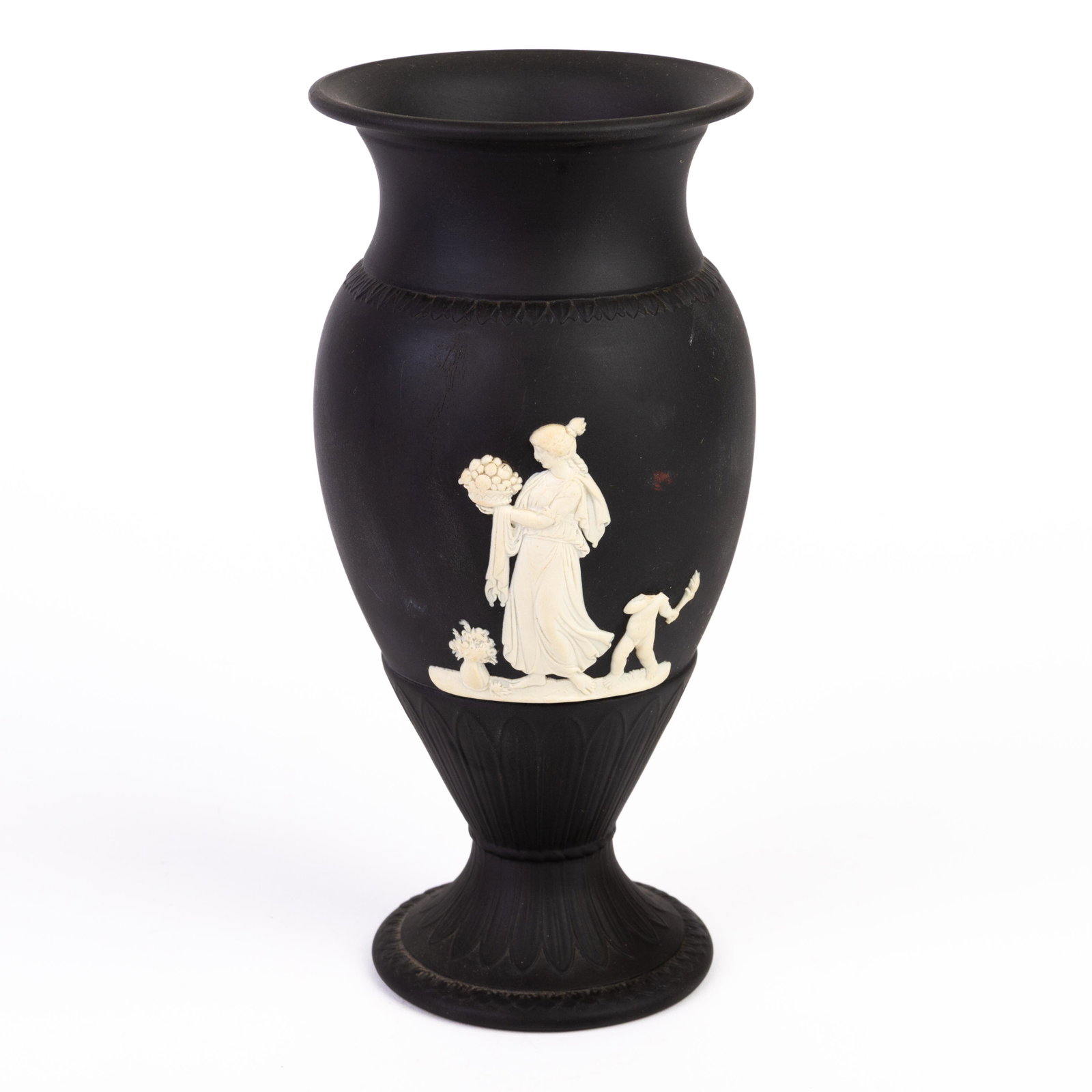 Wedgwood Black Basalt Neoclassical Vase: DIMENSIONS APPROX 10x10x19CM. Please carefully study all photographs to get an accurate idea of the object. In good condition, as seen. Shipping is in-house and we ship internationally to US and rest 