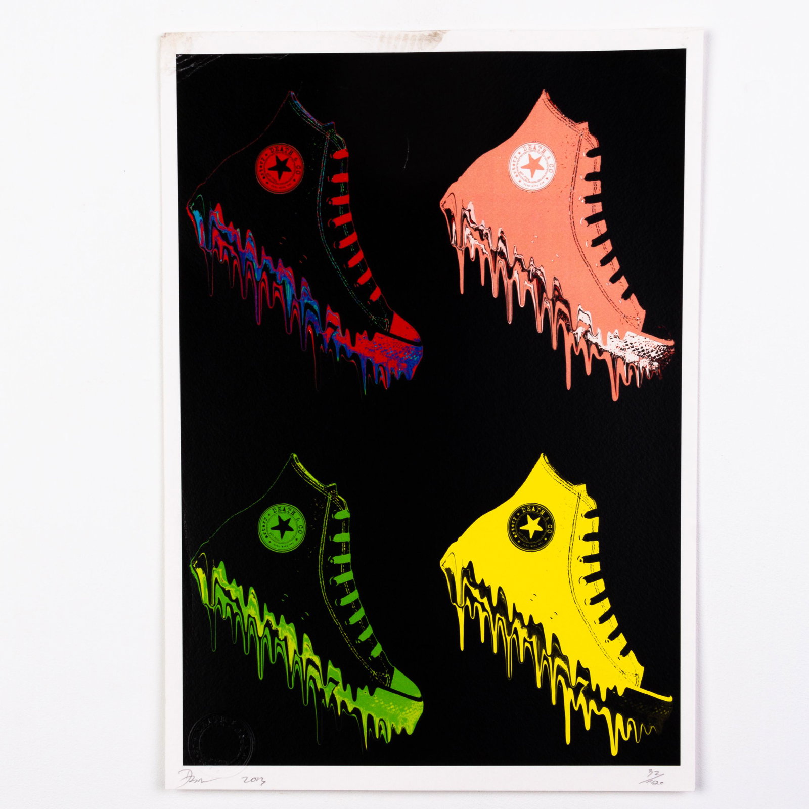 Death NYC Signed Limited Ed Pop Art Print Converse Sneakers: DIMENSIONS APPROX 45x32x0.1CM. Please carefully study all photographs to get an accurate idea of the object. In good condition, as seen. Shipping is in-house and we ship internationally to US and rest