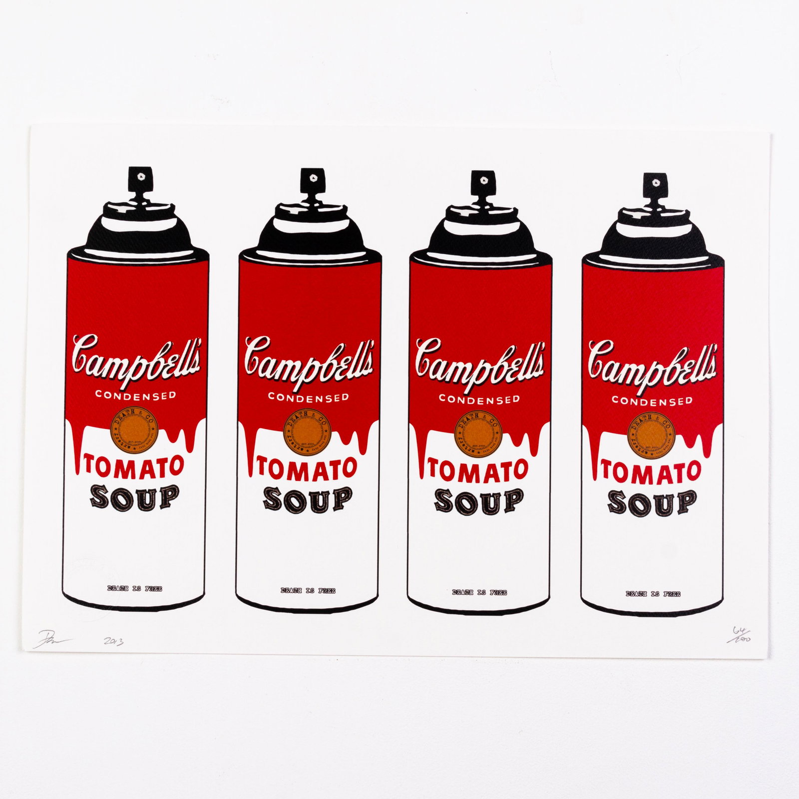 Death NYC Signed Limited Ed Pop Art Print Campbell's Soup Spray Cans: DIMENSIONS APPROX 45x32x0.1CM. Please carefully study all photographs to get an accurate idea of the object. In good condition, as seen. Shipping is in-house and we ship internationally to US and rest