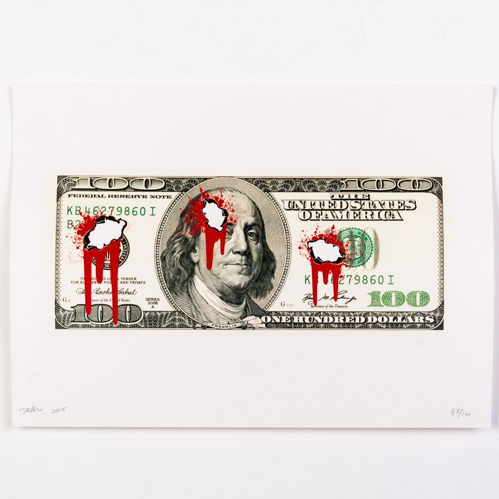 Death NYC Signed Limited Ed Pop Art Print Bloody Dollar Bill (1 of 5)