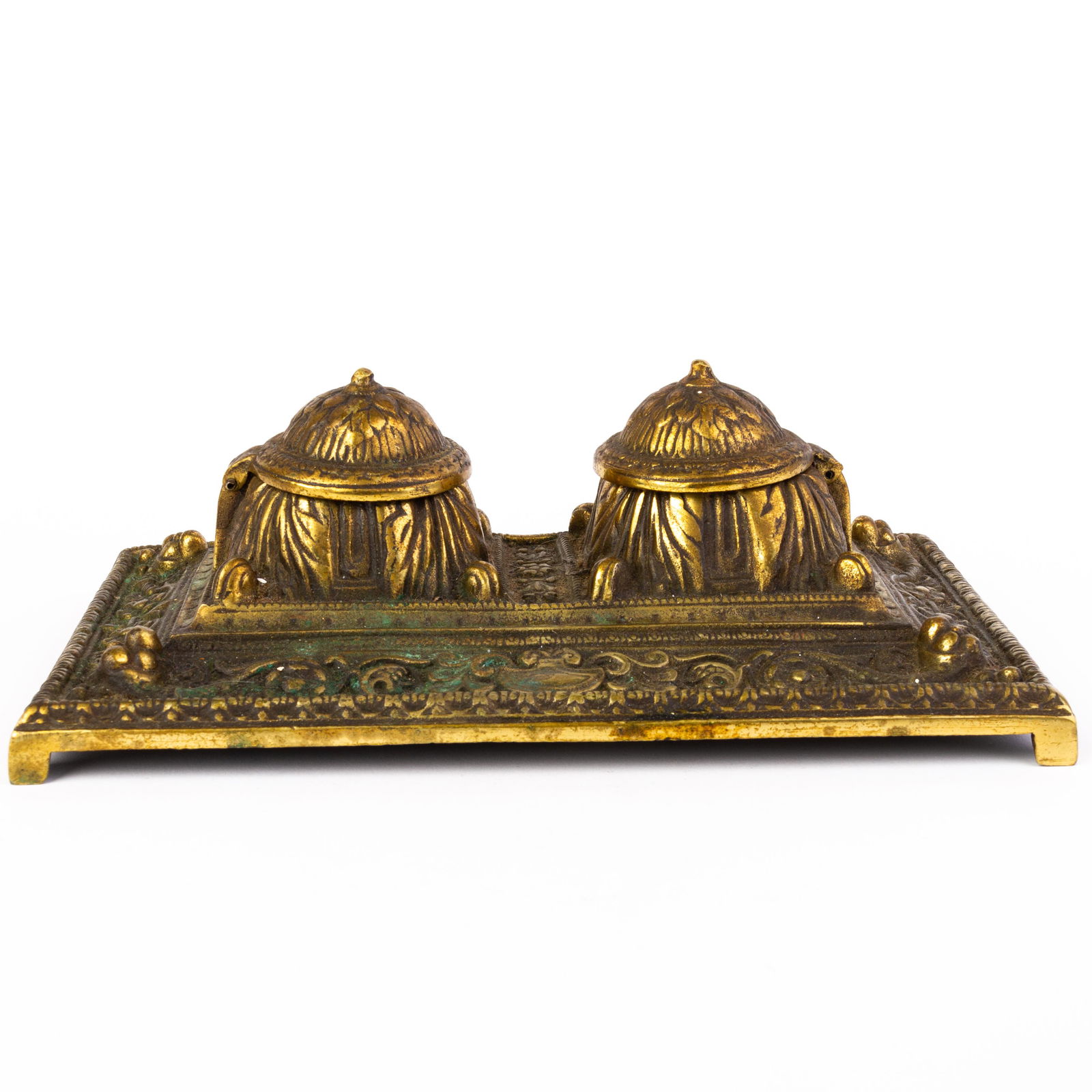Gilded Brass Desk Double Inkwell 19th Century (1 of 11)