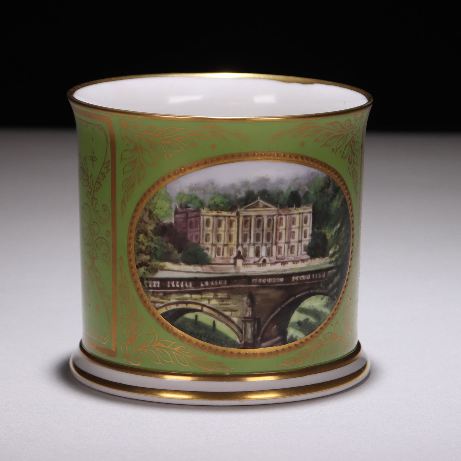 24 KT Gold Fine Porcelain Cup Depicting Chatsworth Derby (1 of 6)