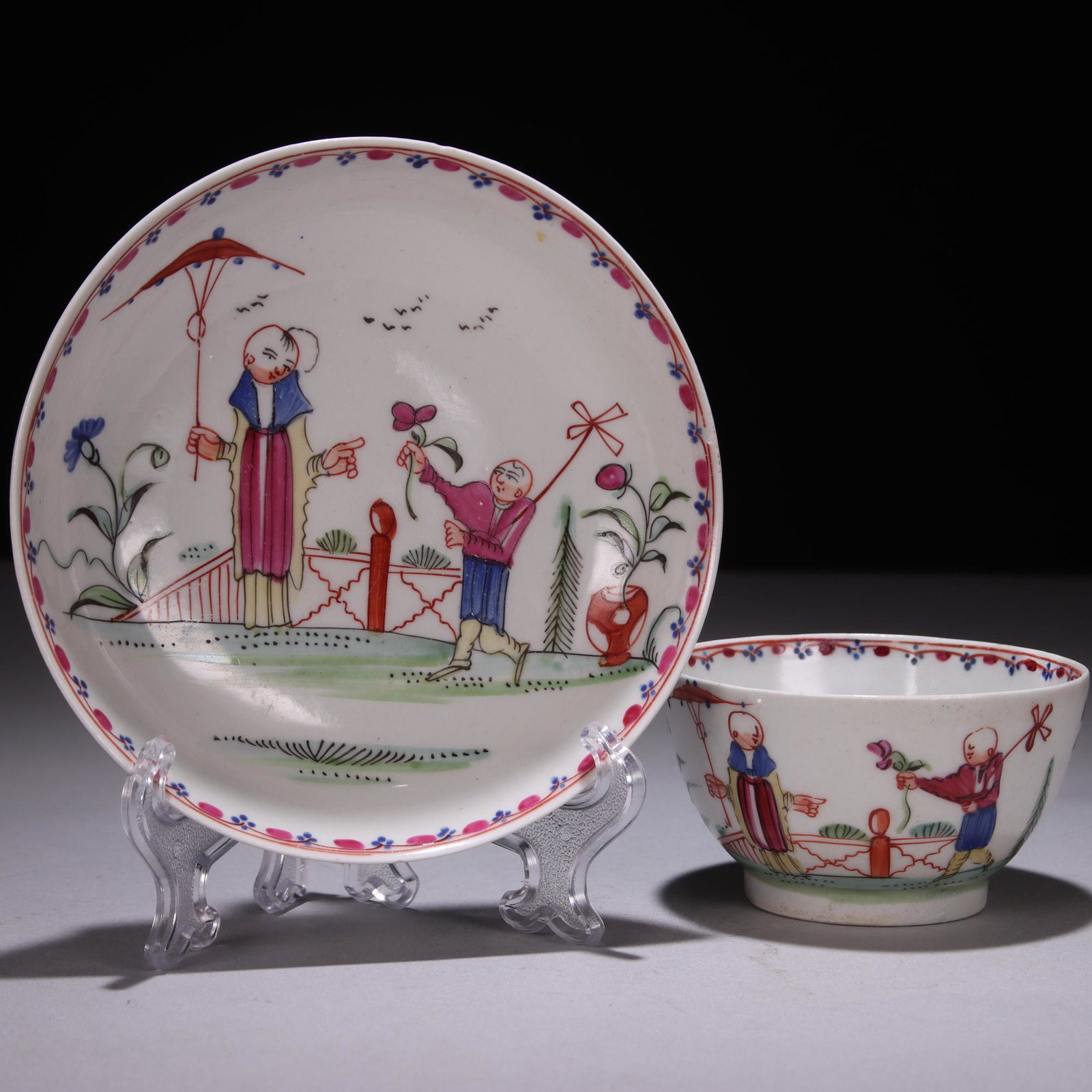 Newhall 18th Century Georgian Porcelain Chinese Cup & Saucer (1 of 8)