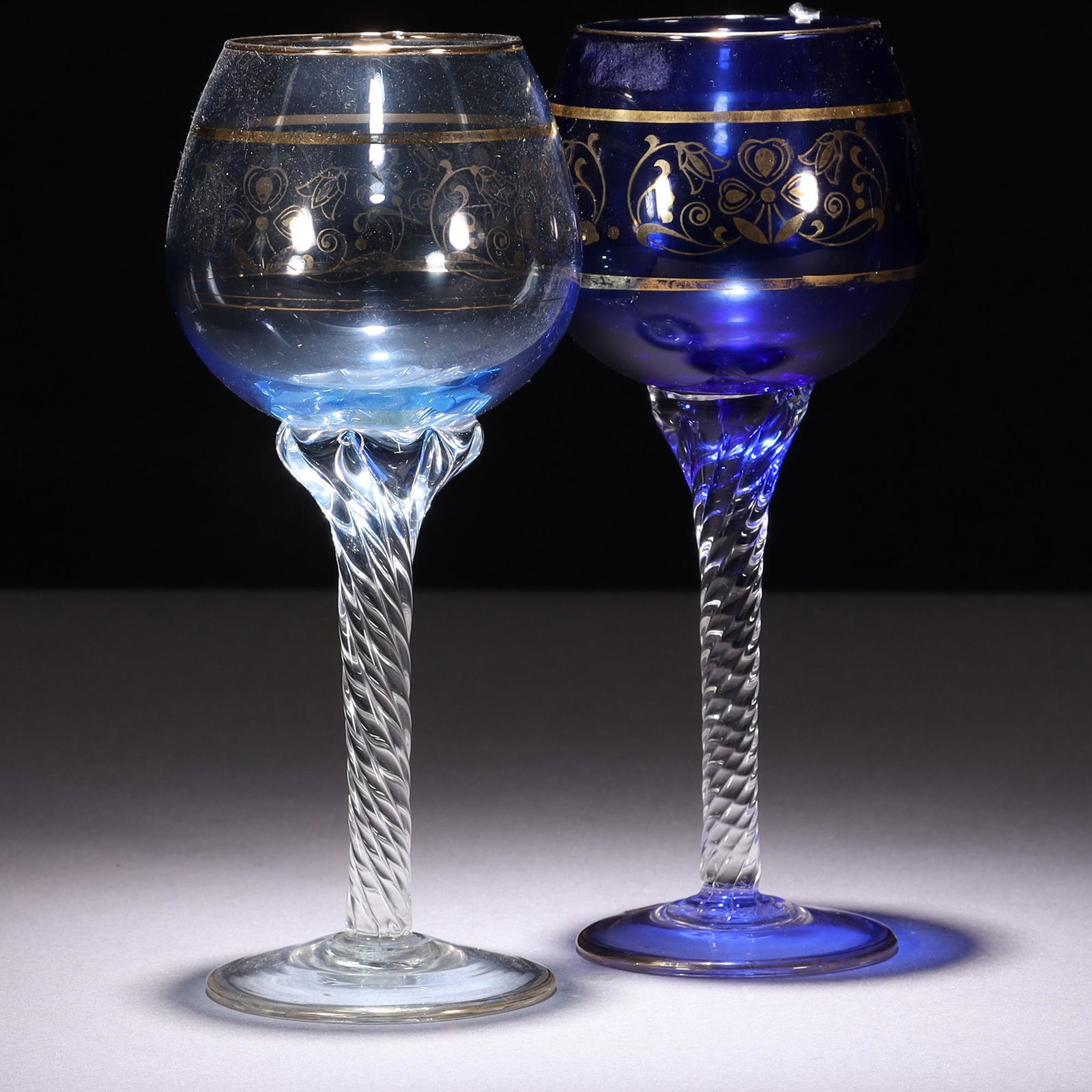 Pair of Murano Venetian Gilded Blue Glasses: MEASURING APPROX 18.5 X 7.5CM. Please carefully study all photographs to get an accurate idea of the object. In good condition, as seen. Shipping is in-house and we ship internationally to US and rest