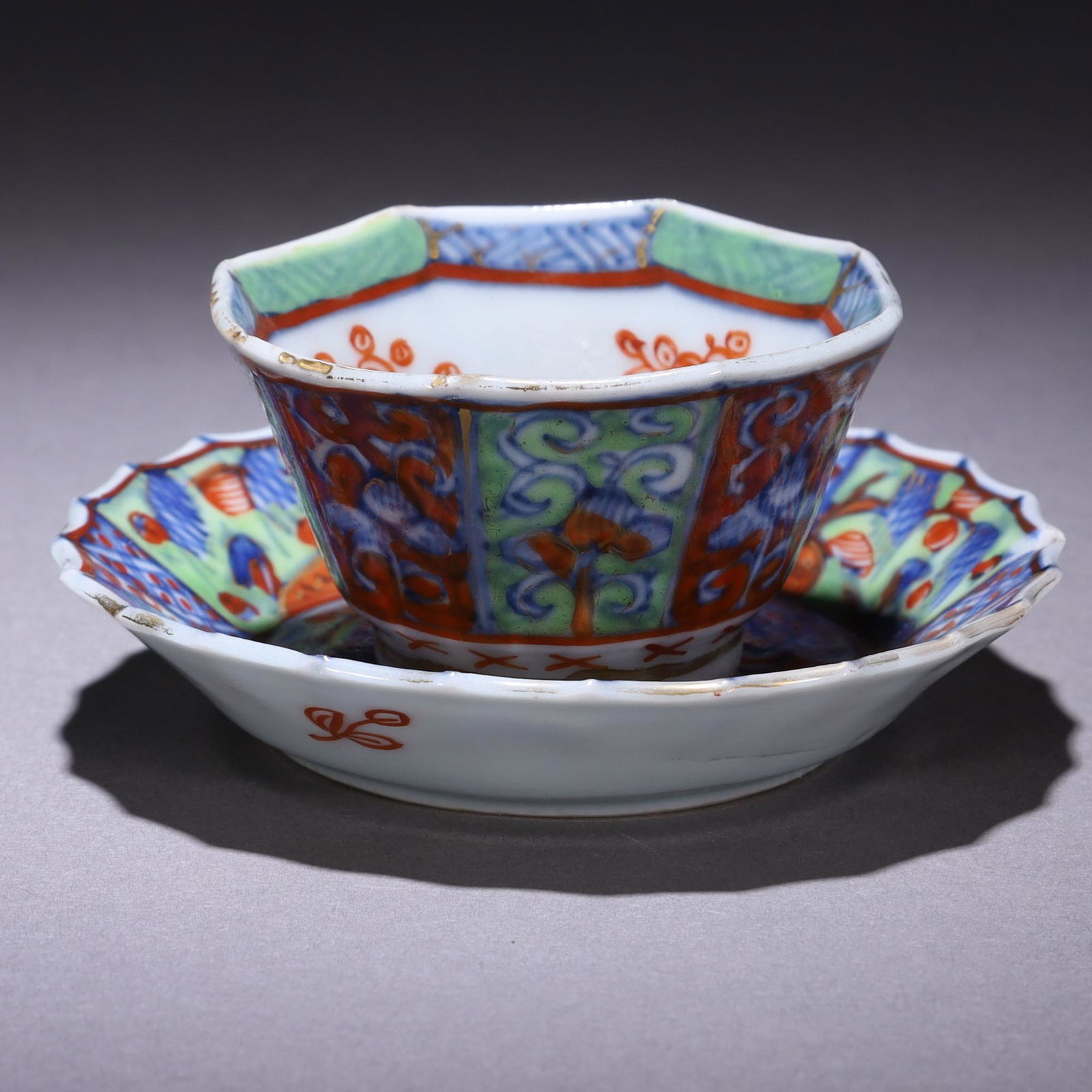 Chinese 19th Century Polychrome Porcelain Tea Bowl Set (1 of 10)