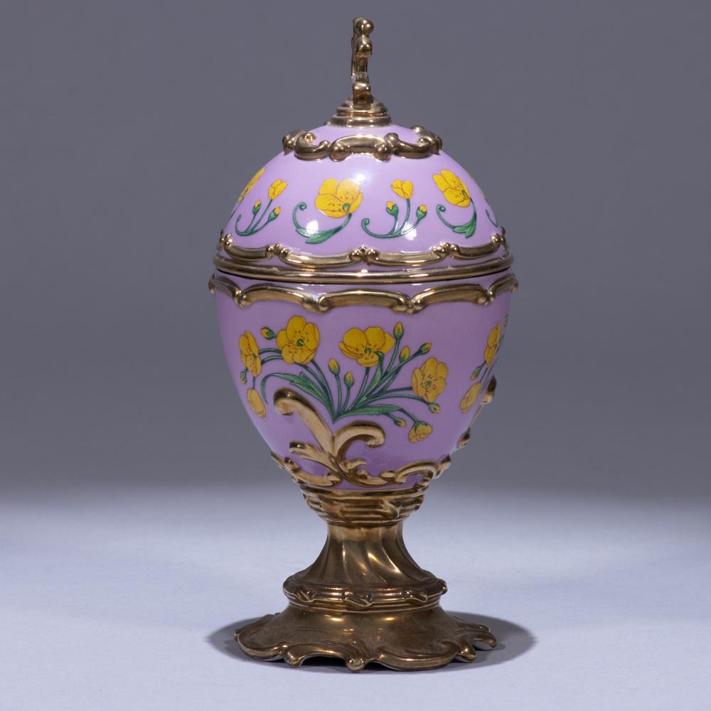 House of Faberge Fine Porcelain Musical Egg: 60 x 60 x 135mm. Please carefully study all photographs to get an accurate idea of the object. In good condition, as seen. Shipping is in-house and we ship internationally to US and rest of the world.