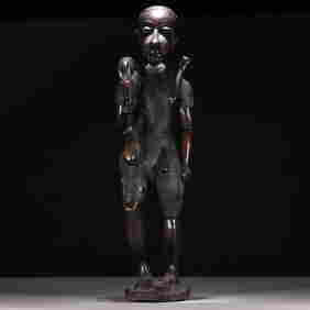 Large African Carved Ebony Wood Tribe Hunter Statue (1 of 7)
