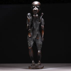 Large African Carved Ebony Wood Tribe Hunter Statue (1 of 7)