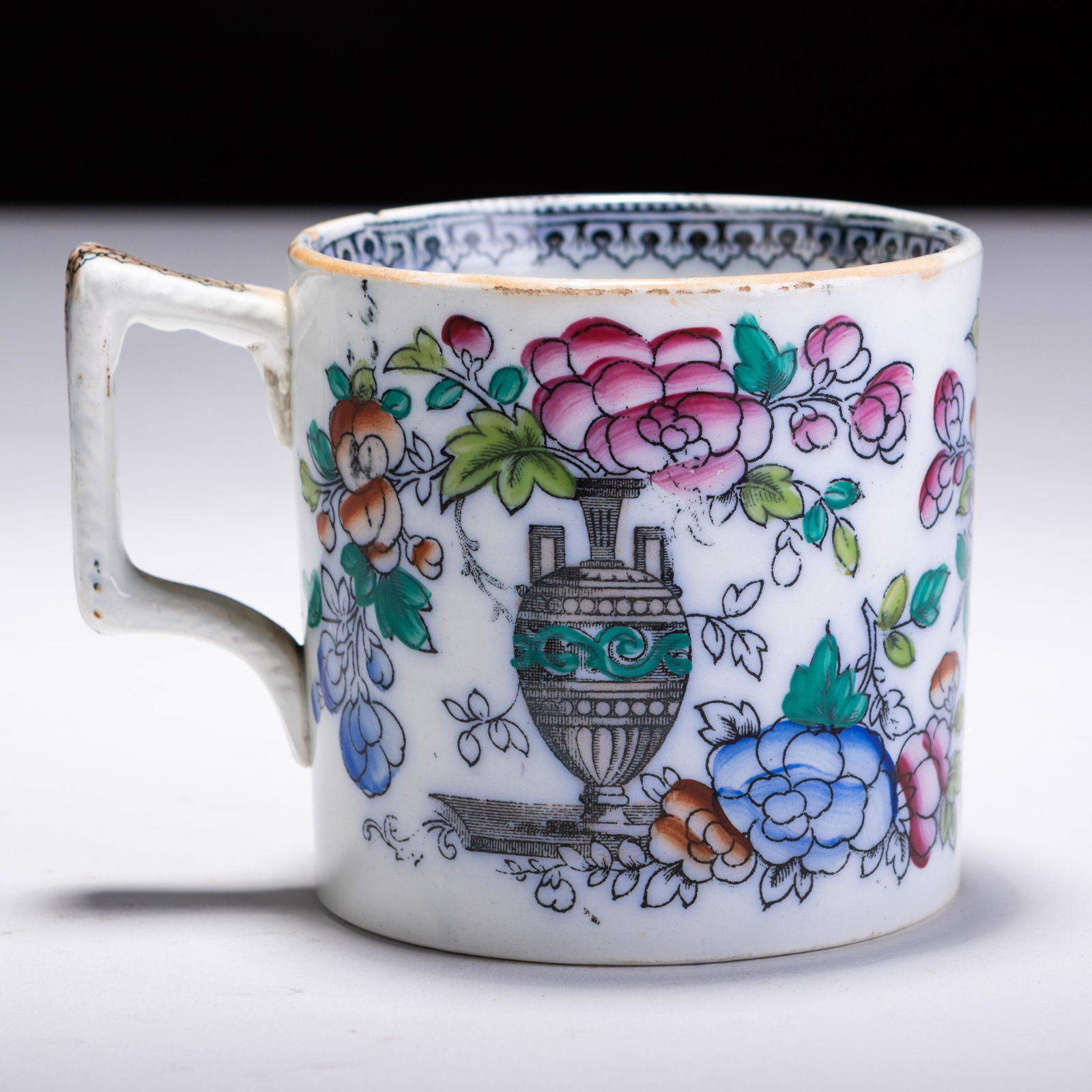 Booths 19th Century Chinese Inspired Transferware Mug: MEASURING APPROX 11.5CM X 8.7CM TALL. Please follow us on Instagram to stay updated with our current and future auctions: @albinus_auctions. Study all photographs carefully to get an accurate represen