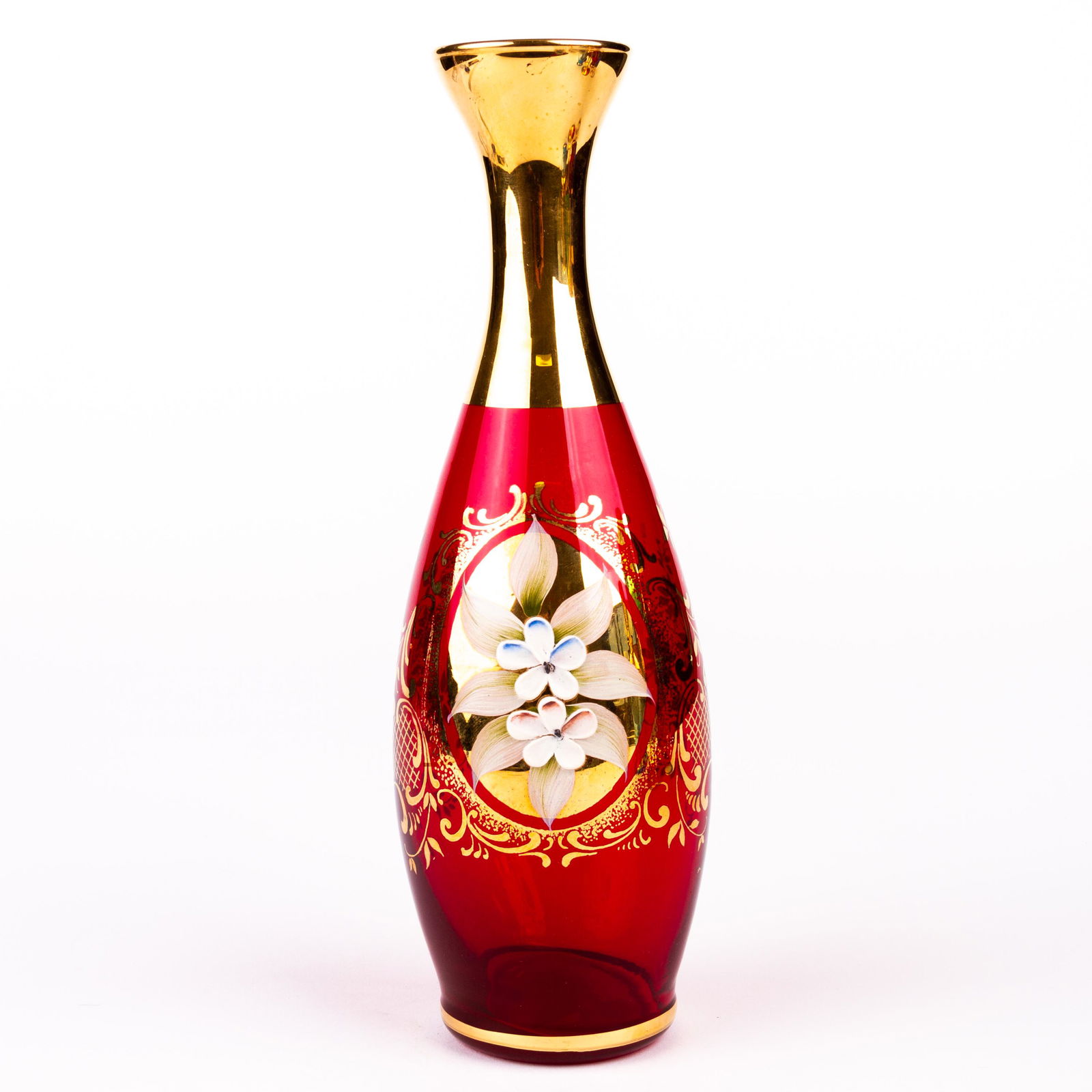 Murano Venetian 24KT Gold Enamel Ruby Glass Vase (1 of 5)