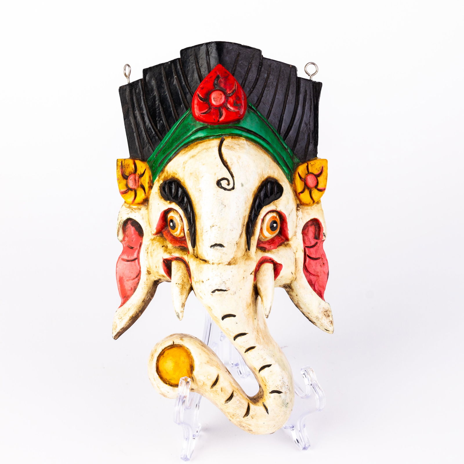 Indian Ganesh Carved Wood Polychrome Mask (1 of 5)