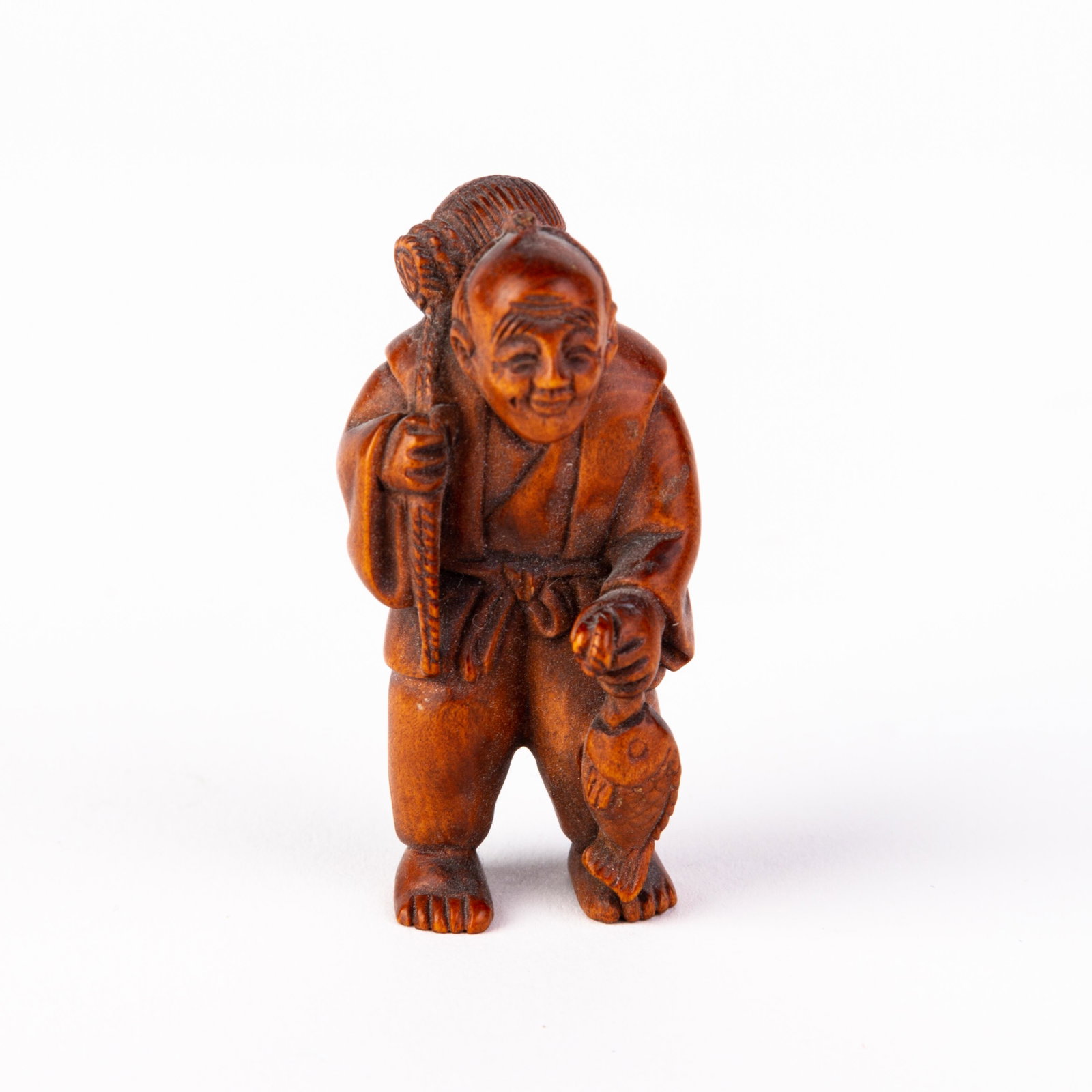 Signed Japanese Carved Wood Netsuke Inro Fisherman: Please carefully study all photographs to get an accurate idea of the object. In good condition, as seen. Shipping is in-house and we ship internationally to US and rest of the world. You may follow o