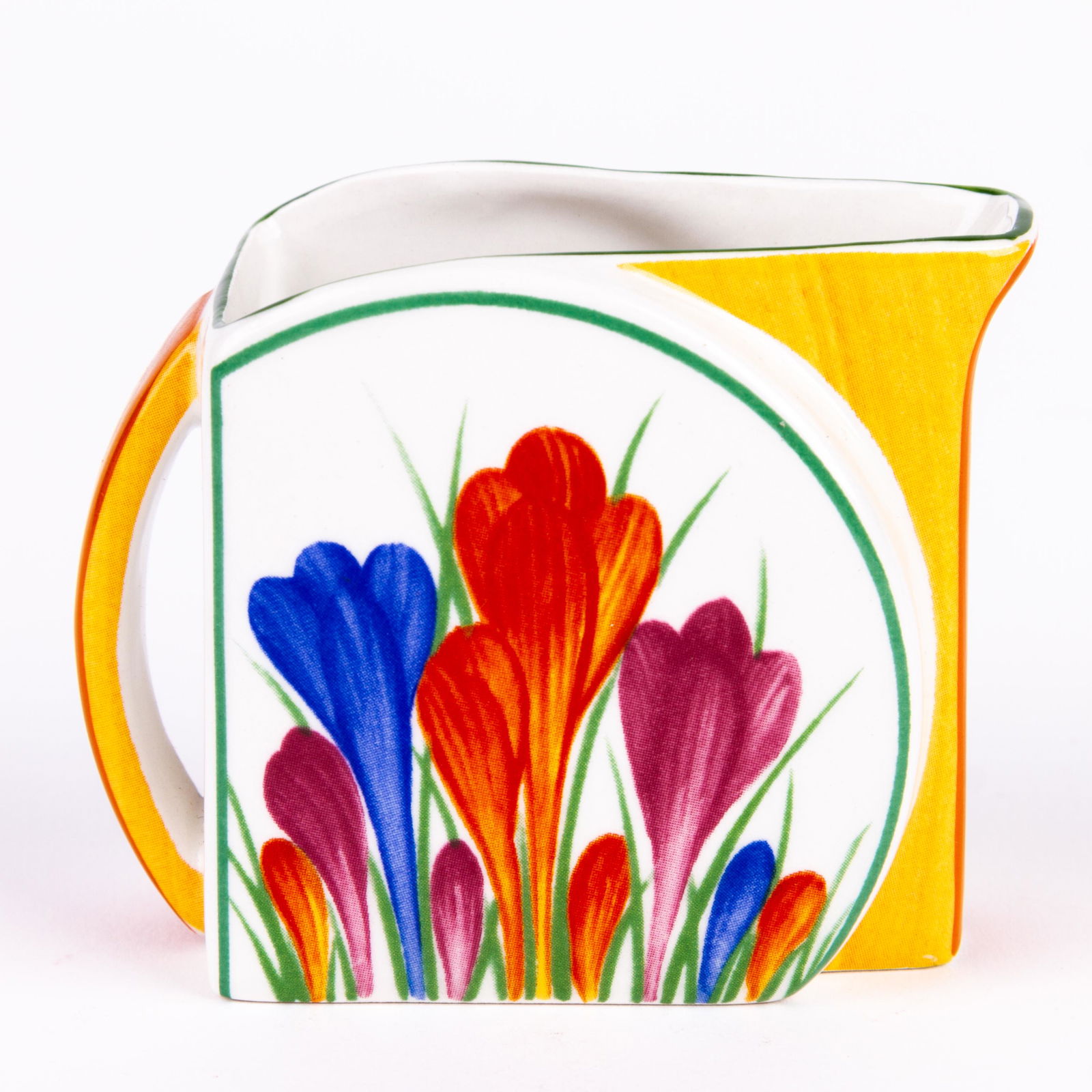 Clarice Cliff "Crocus" Fine Porcelain Cream Jug: DIMENSIONS APPROX 6.5x7.5x4.5CM. Please carefully study all photographs to get an accurate idea of the object. In good condition, as seen. Shipping is in-house and we ship internationally to US and re