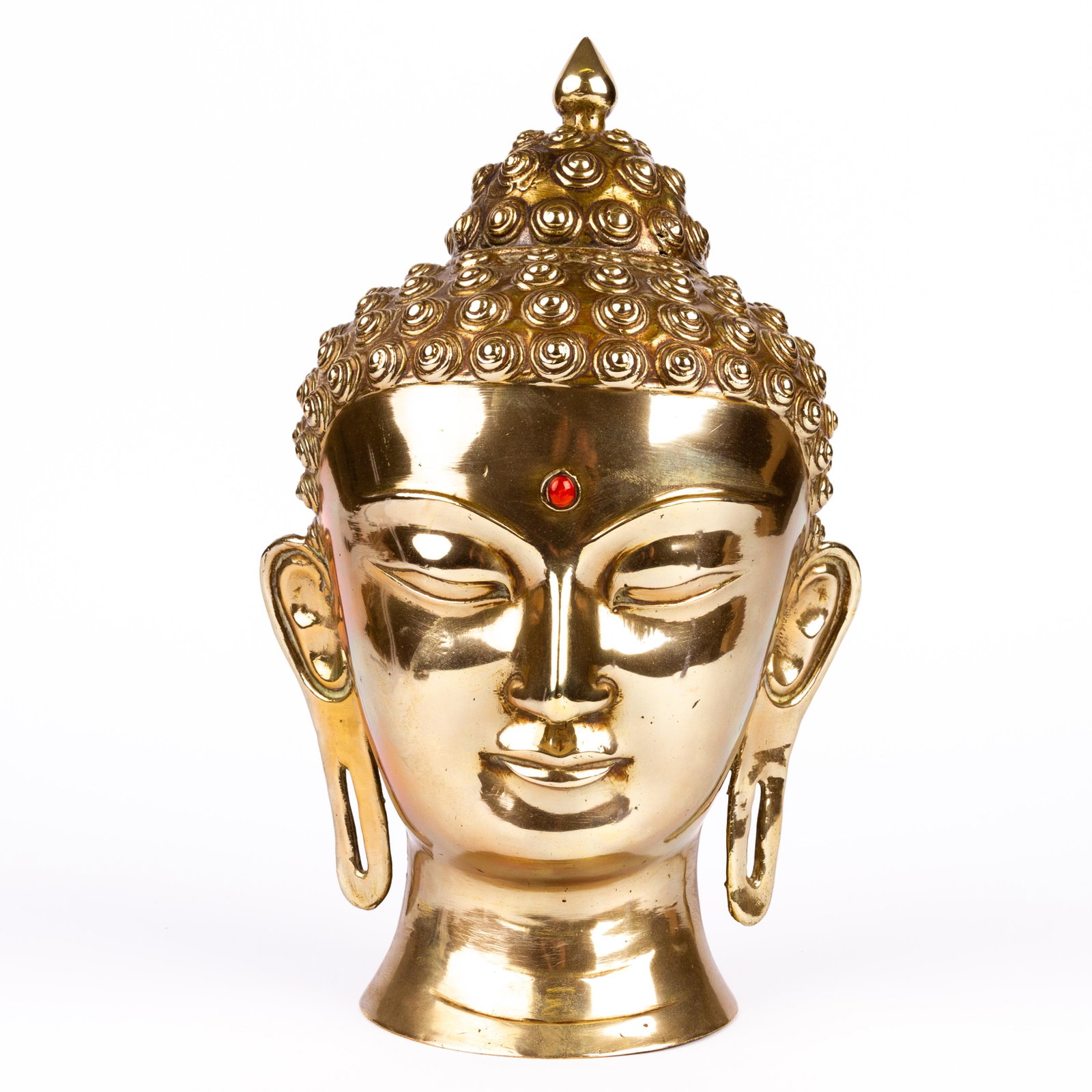 20th Century Brass Head of Buddha Indian Sculpture: DIMENSIONS APPROX 19x18x31CM. Please carefully study all photographs to get an accurate idea of the object. In good condition, as seen. Shipping is in-house and we ship internationally to US and rest 