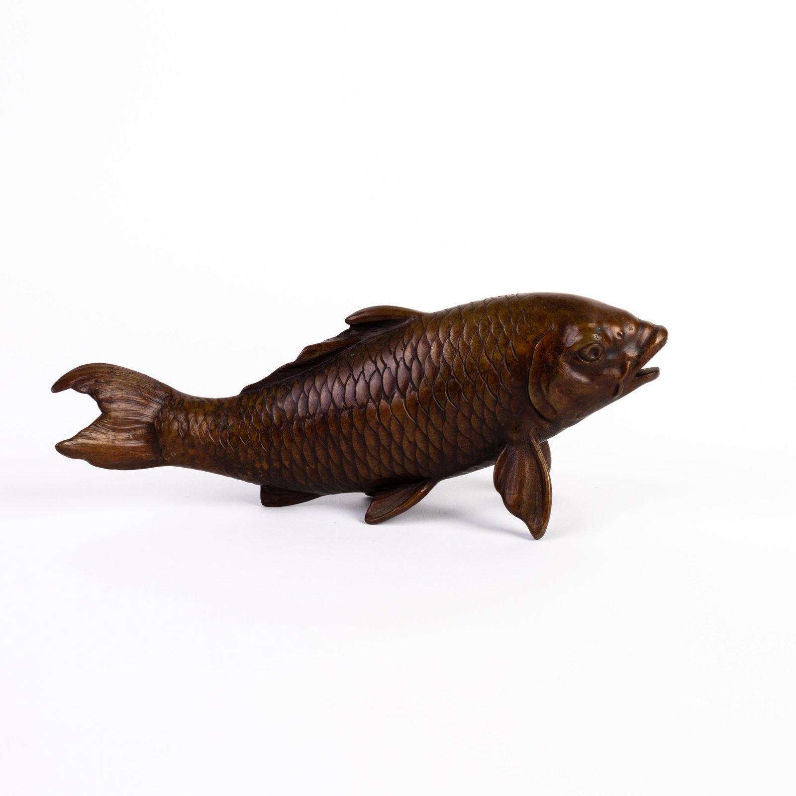Japanese Bronze Koi Carp Sculpture Meiji 19th Century: DIMENSIONS APPROX 11x18x8CM. Please carefully study all photographs to get an accurate idea of the object. In good condition, as seen. Shipping is in-house and we ship internationally to US and rest o