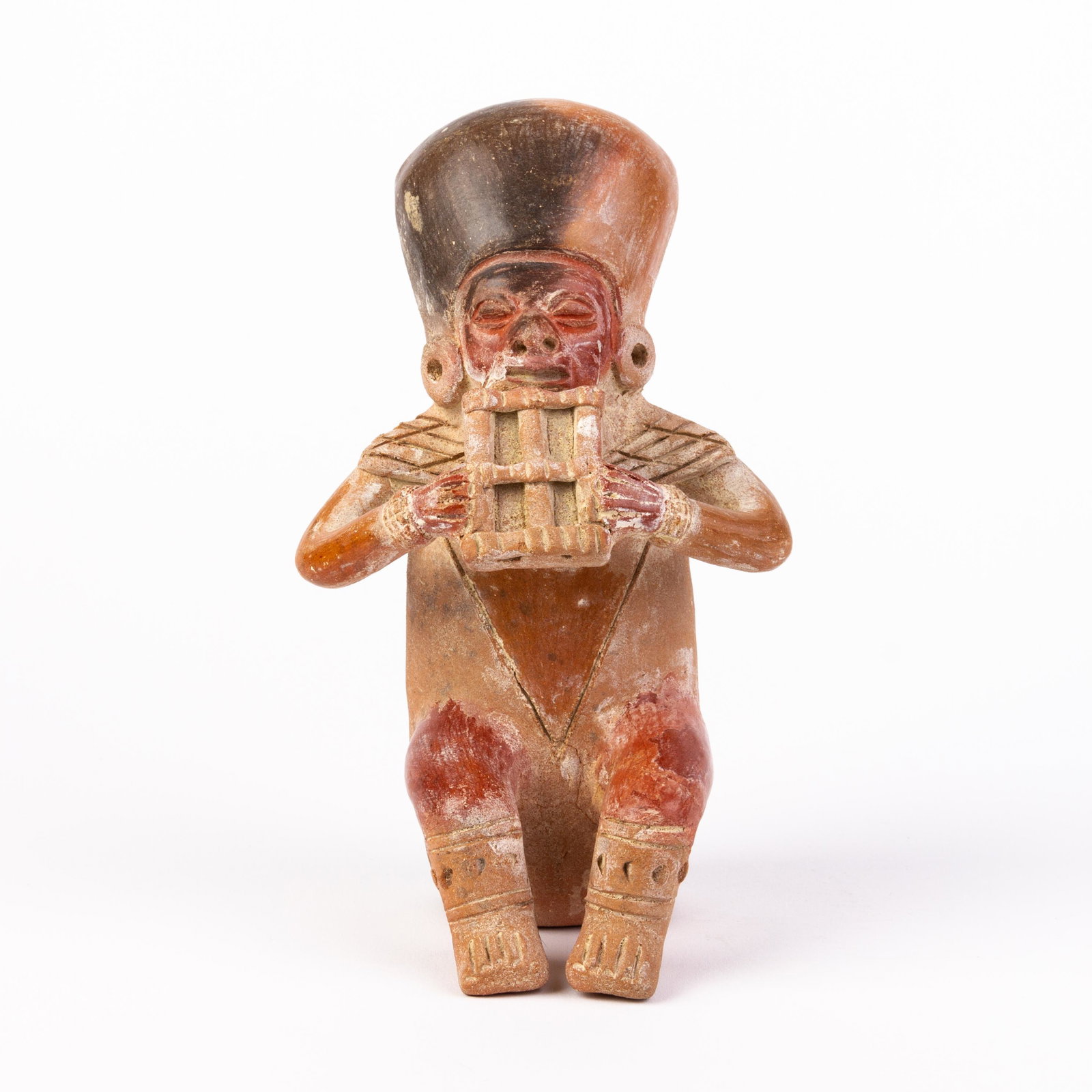 Pre-Incan Manabi Culture Musician Statue (500BC-500AD): DIMENSIONS APPROX 18x9.5x5CM. Please carefully study all photographs to get an accurate idea of the object. In good condition, as seen. Shipping is in-house and we ship internationally to US and rest 