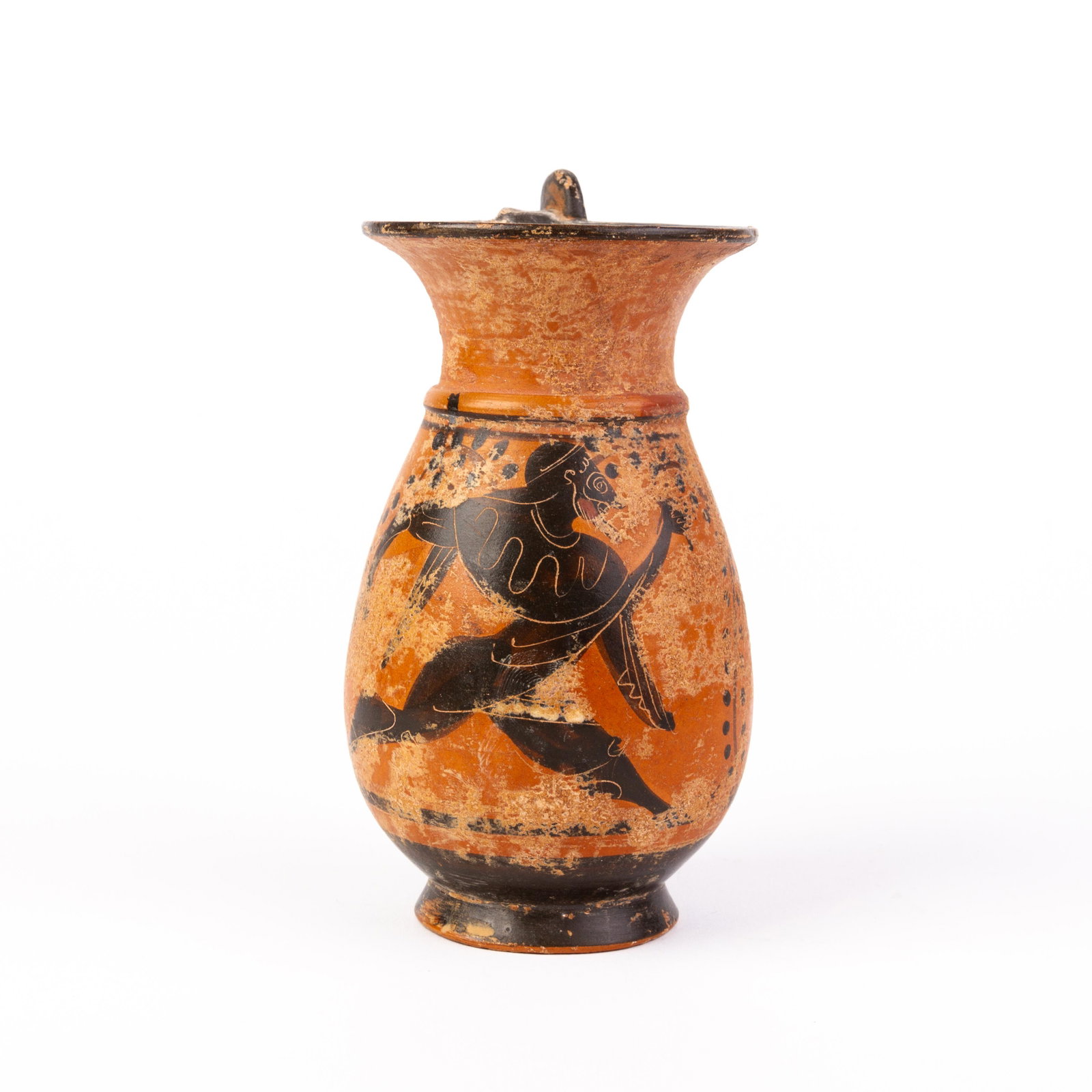 Greek Attic Terracotta Jug Classical ca. 400 BC: DIMENSIONS APPROX 13.5x7x7CM. Please carefully study all photographs to get an accurate idea of the object. In good condition, as seen. Shipping is in-house and we ship internationally to US and rest 