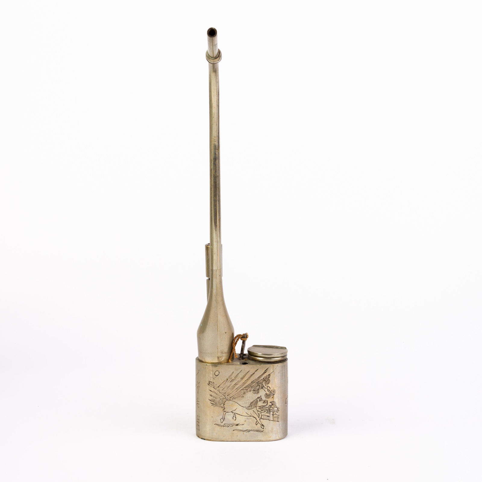 Chinese Engraved Paktong Opium Pipe (1 of 5)