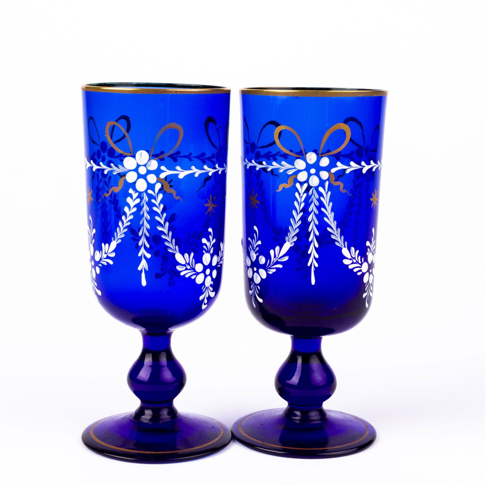 Victorian Bristol Blue Enamel Painted Glasses 19th Century (1 of 5)
