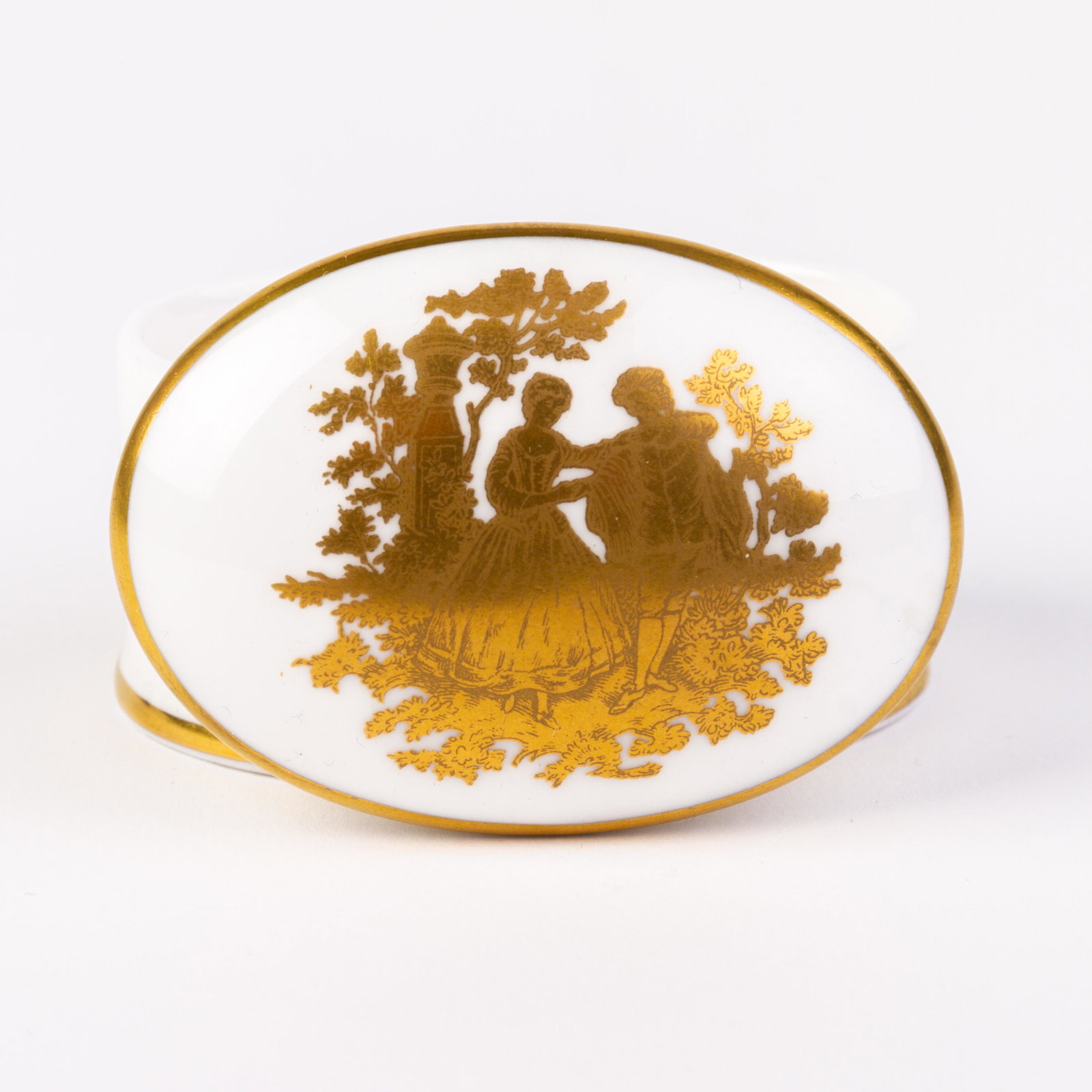 Crown Staffordshire Gilt Porcelain Romantic Lidded Box: DIMENSIONS APPROX 5.5x4x3.5CM. Please carefully study all photographs to get an accurate idea of the object. In good condition, as seen. Shipping is in-house and we ship internationally to US and rest