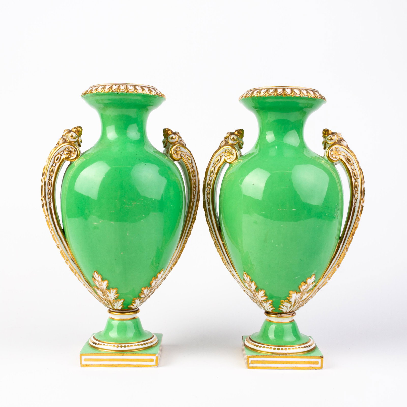 Minton Pair of Fine Porcelain Victorian Jade Ground Vases: DIMENSIONS APPROX 25x15x15CM. Please carefully study all photographs to get an accurate idea of the object. In good condition, as seen. Shipping is in-house and we ship internationally to US and rest 