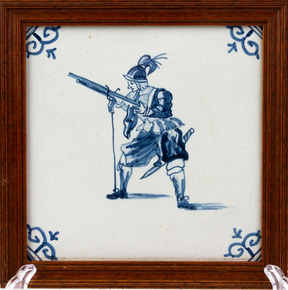 17th Century Blue & White Dutch Delft Cavalier Tile (1 of 6)
