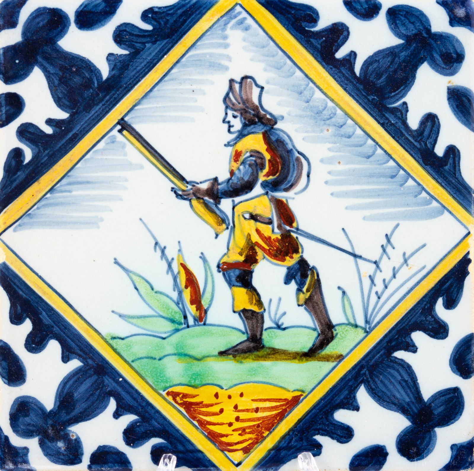 17th Century Polychrome Dutch Delft Cavalier Tile (1 of 5)