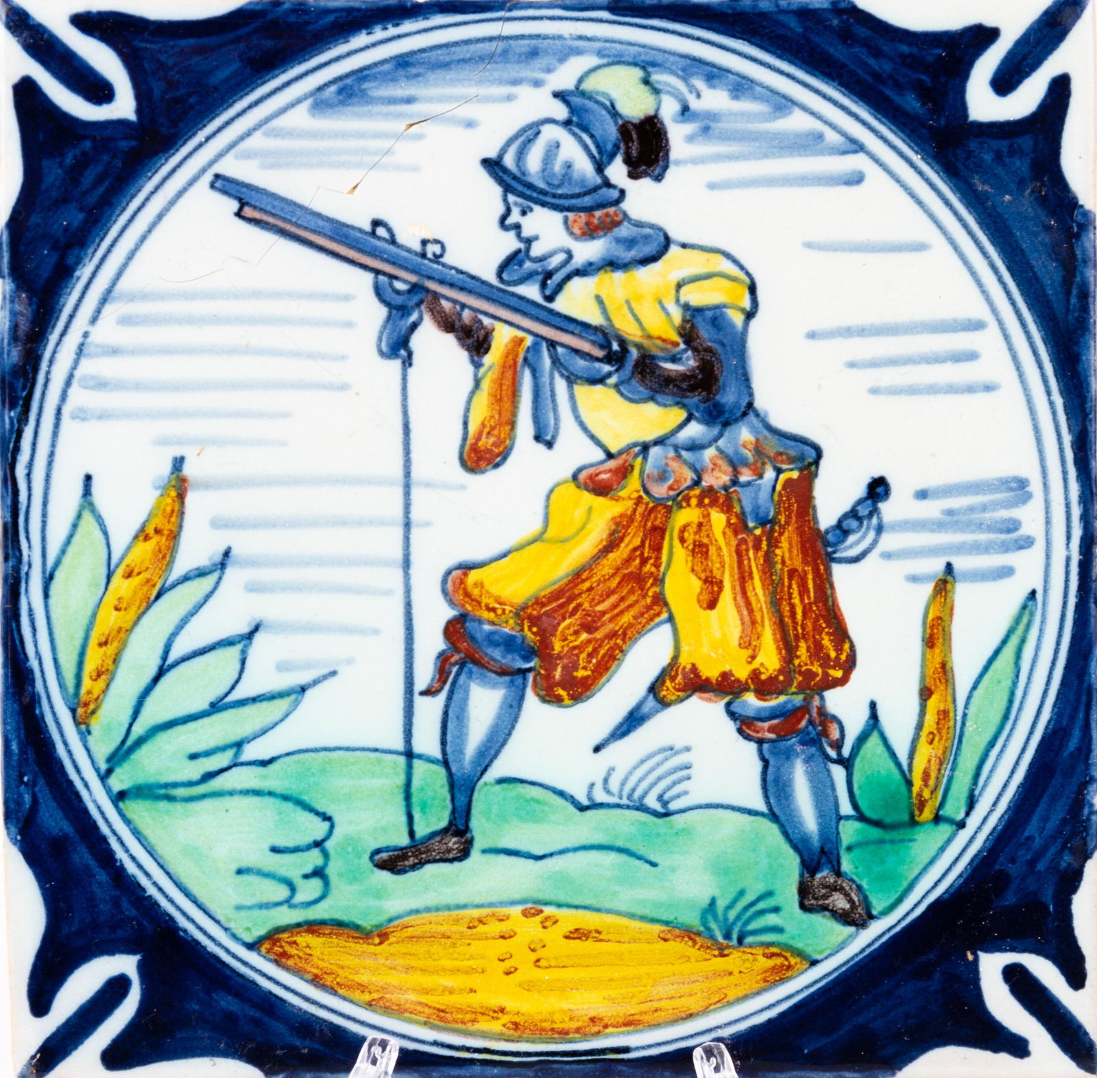 17th Century Polychrome Dutch Delft Cavalier Tile (1 of 5)