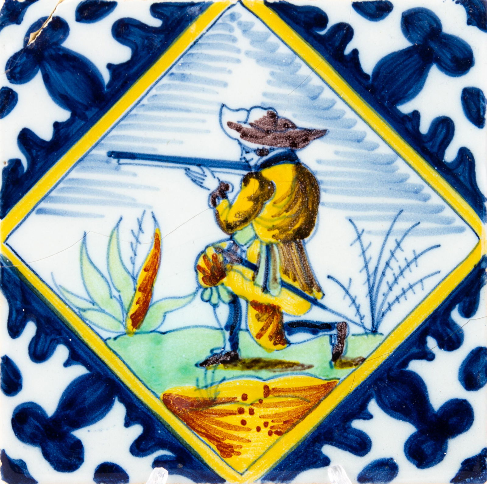 17th Century Polychrome Dutch Delft Cavalier Tile (1 of 5)