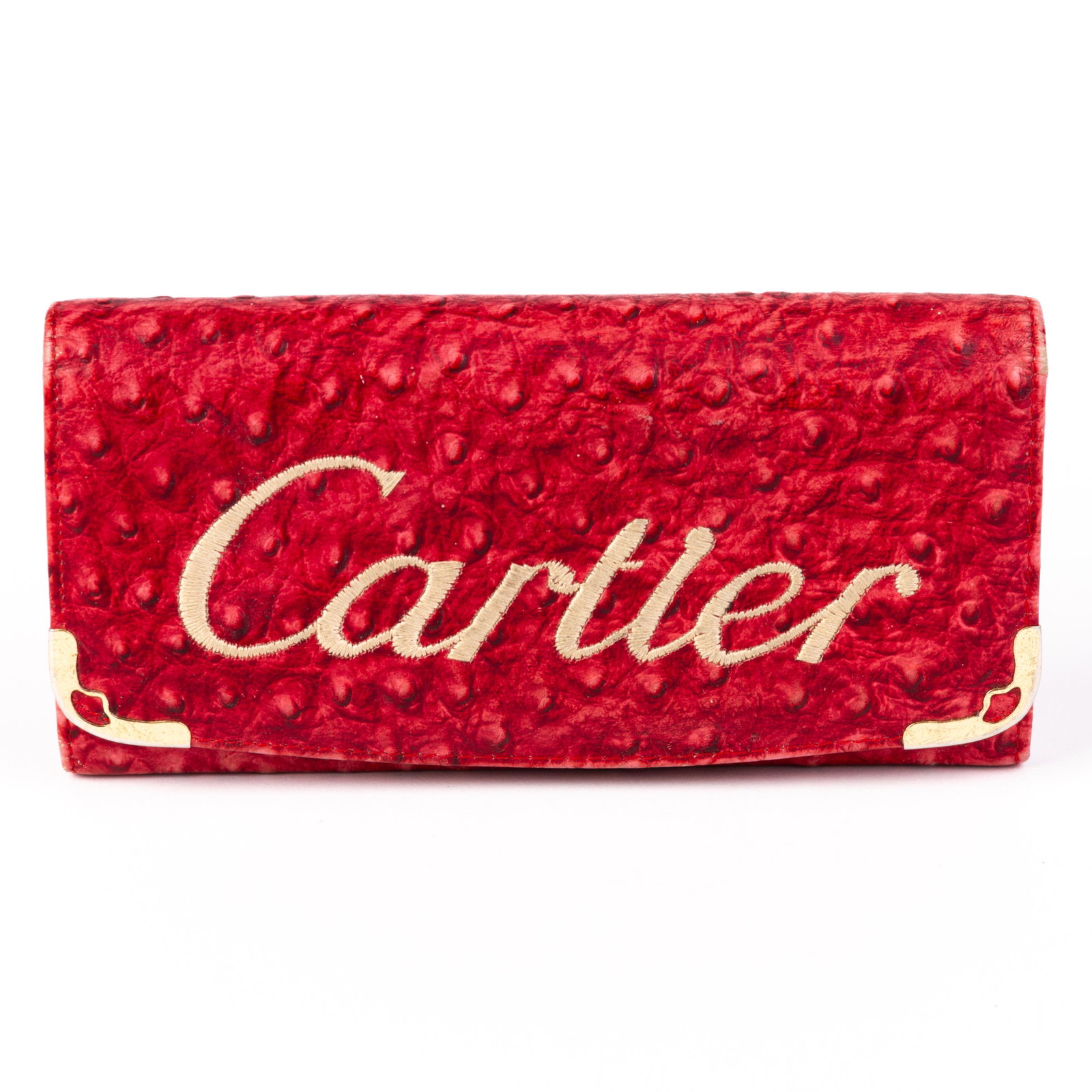 Cartier Embroidered Leather Purse: DIMENSIONS APPROX 19x10x3CM. Please carefully study all photographs to get an accurate idea of the object. In good condition, as seen. Shipping is in-house and we ship internationally to US and rest o