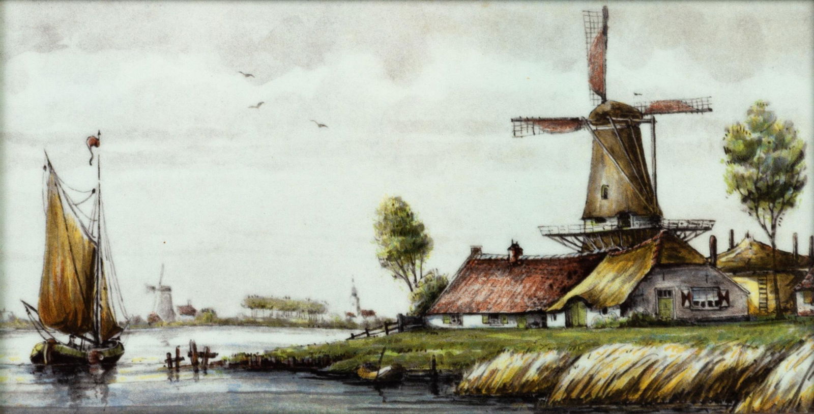 Delft Dutch Polychrome Plaque of 17th Century Windmill (1 of 6)