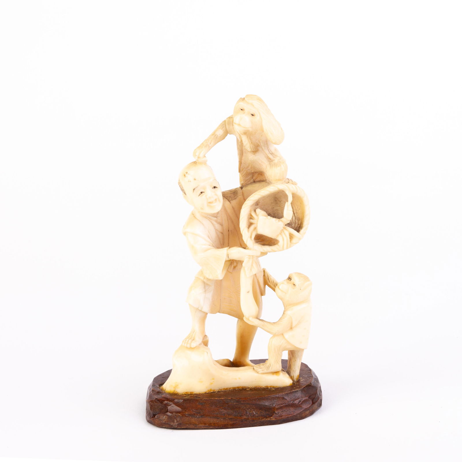 Japanese Okimono Man with Monkeys Sculpture Figure (1 of 5)