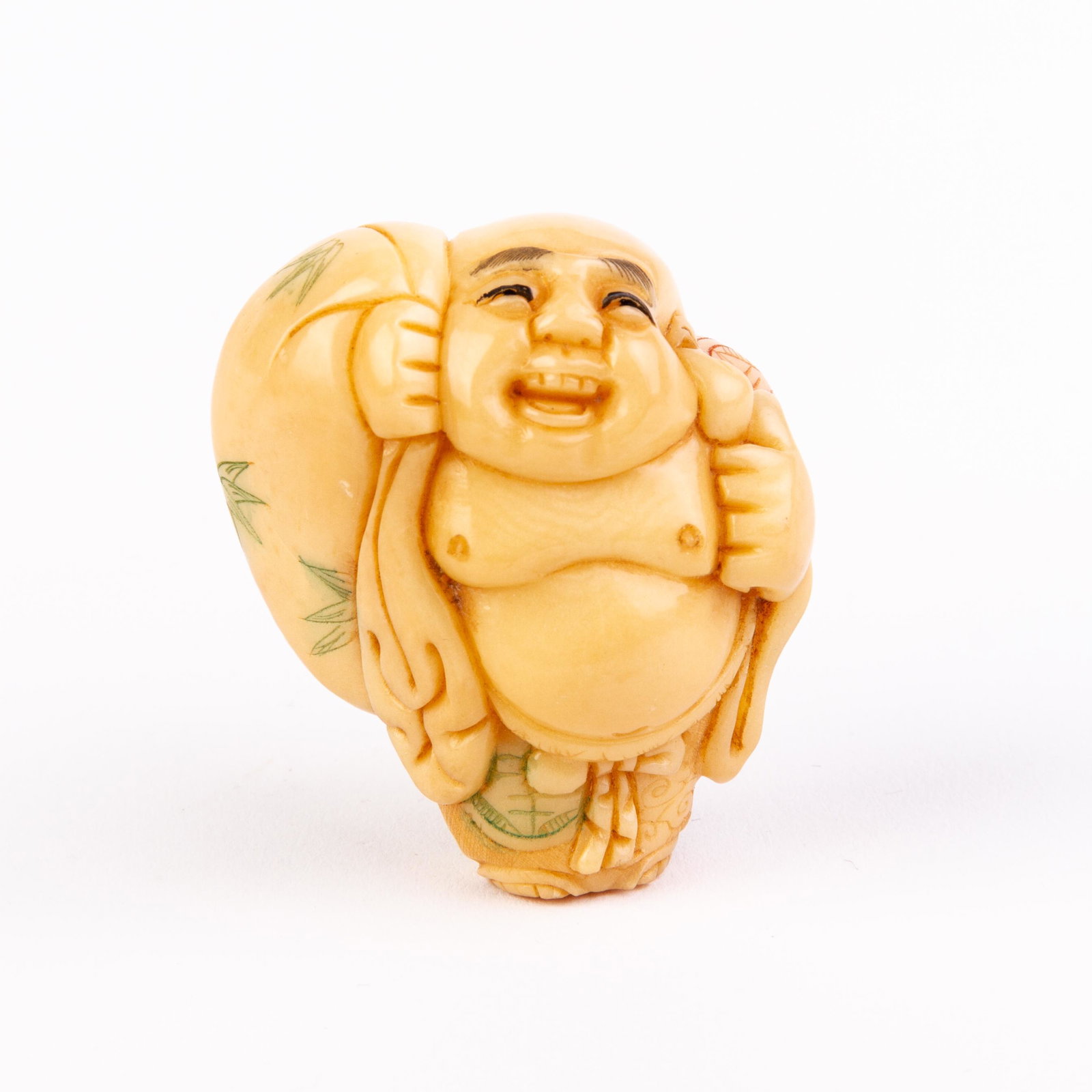 Signed Japanese Netsuke Inro of Laughing Buddha: DIMENSIONS APPROX 5x3x2CM. Please carefully study all photographs to get an accurate idea of the object. In good condition, as seen. Shipping is in-house and we ship internationally to US and rest of 