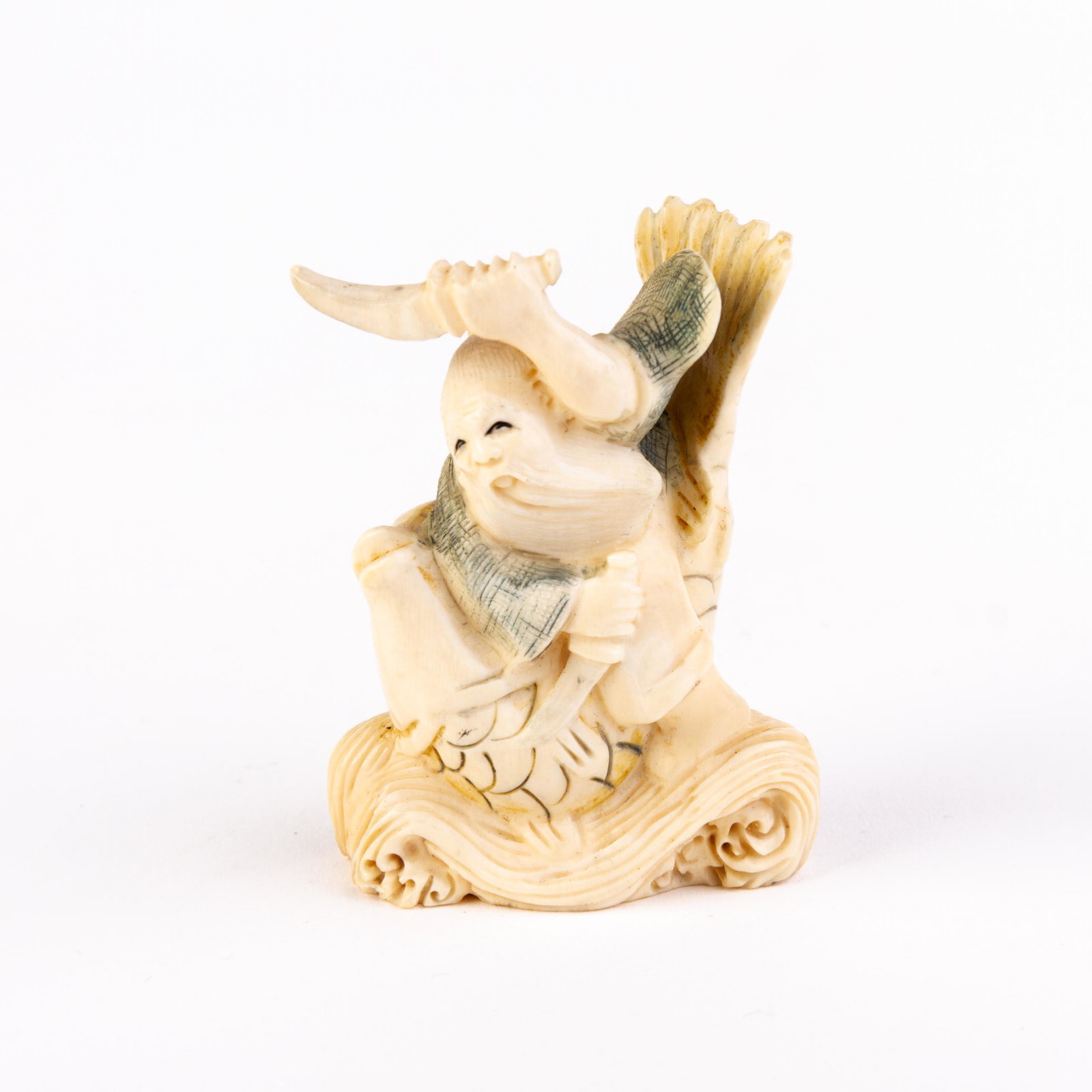 Signed Japanese Carved Netsuke Inro of a Fisherman: DIMENSIONS APPROX 5x3.5x2CM. Please carefully study all photographs to get an accurate idea of the object. In good condition, as seen. Shipping is in-house and we ship internationally to US and rest o