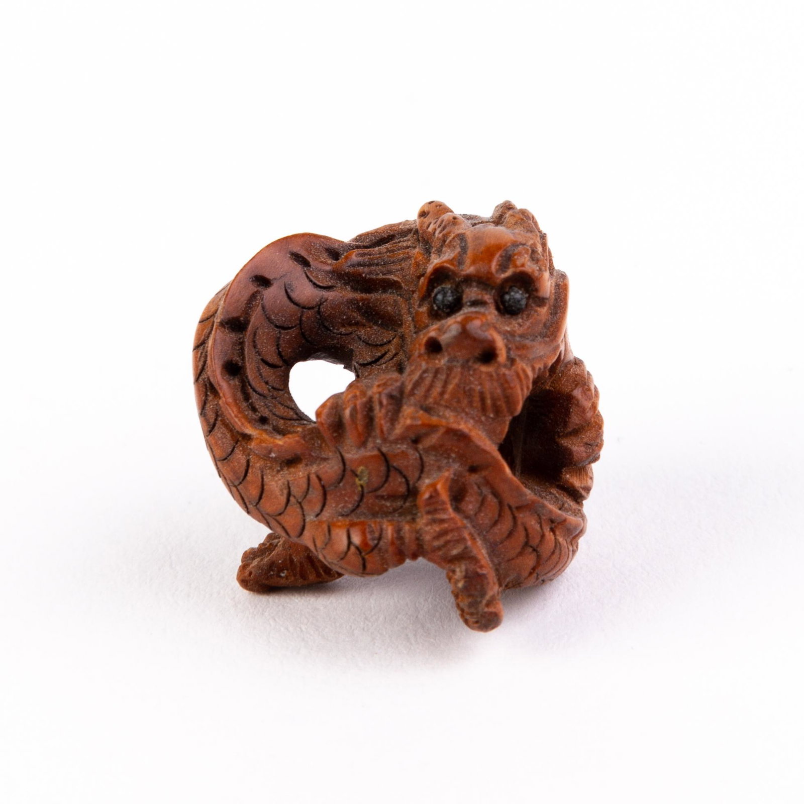 Signed Japanese Carved Wood Netsuke Inro Dragon: DIMENSIONS APPROX 2x1.5x1.5CM. Please carefully study all photographs to get an accurate idea of the object. In good condition, as seen. Shipping is in-house and we ship internationally to US and rest