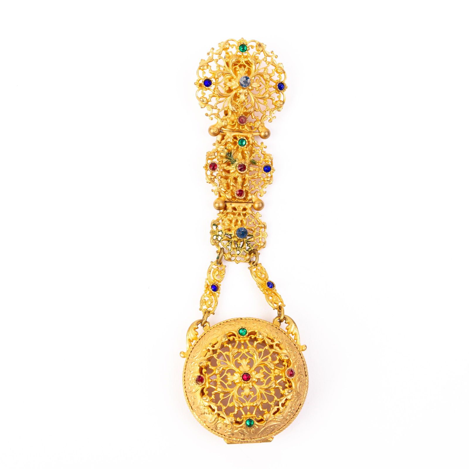 Gilt Filigree Jeweled Chatelaine Perfume Bottle Belt Clip (1 of 6)