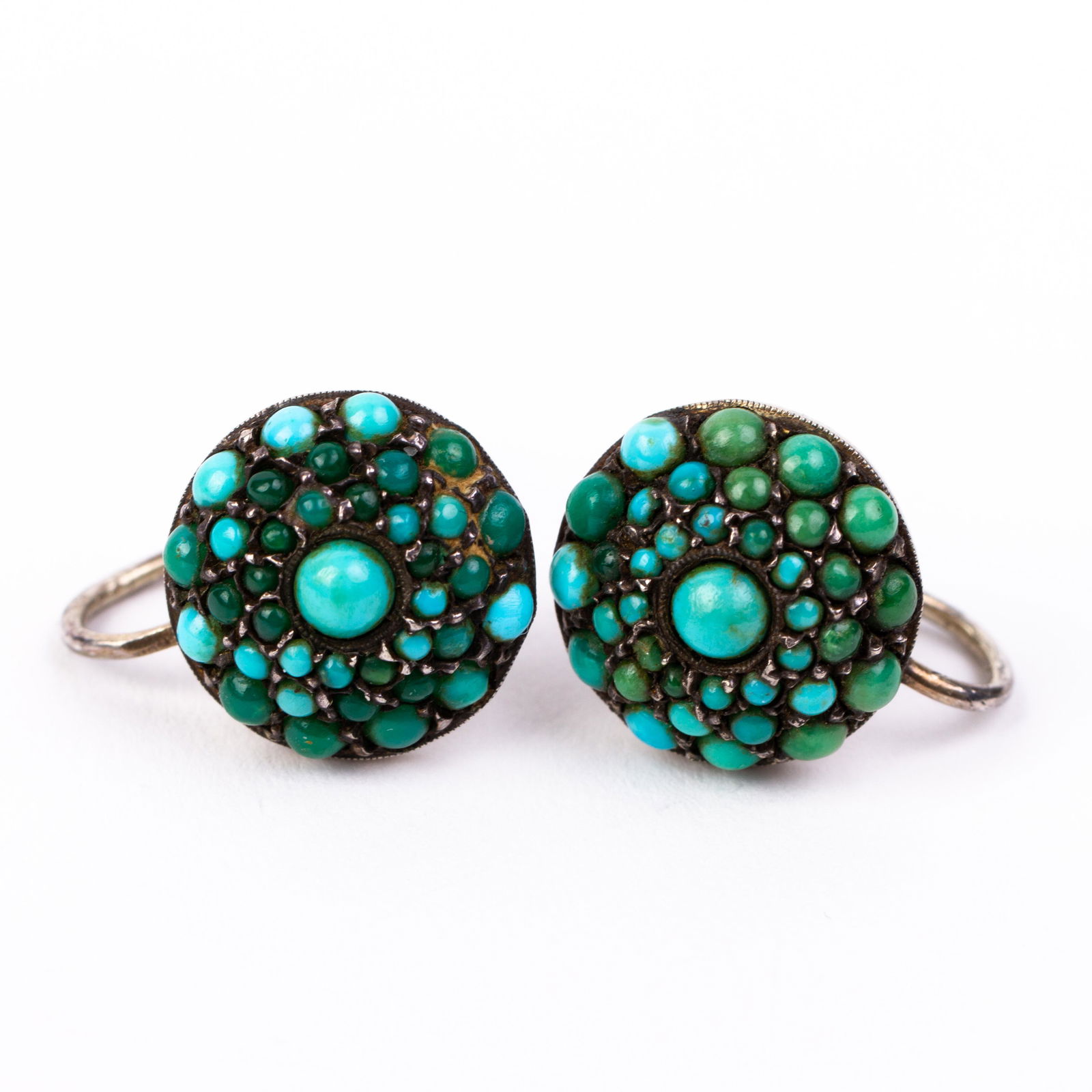 Victorian Turquoise Cluster Silver Earrings (1 of 5)