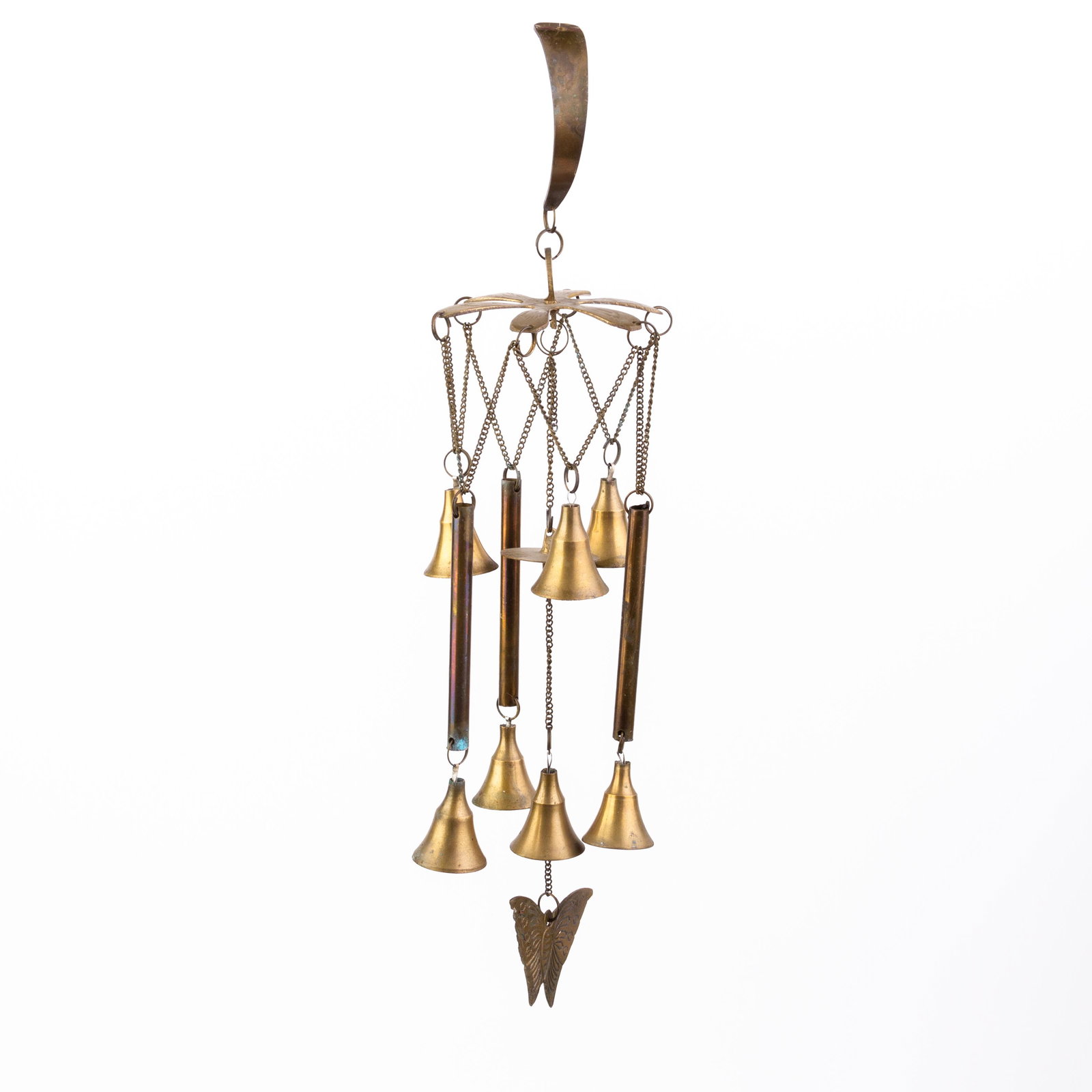 Brass Butterfly Bells Wind Chimes: DIMENSIONS APPROX 35x11x11CM. Please carefully study all photographs to get an accurate idea of the object. In good condition, as seen. Shipping is in-house and we ship internationally to US and rest 