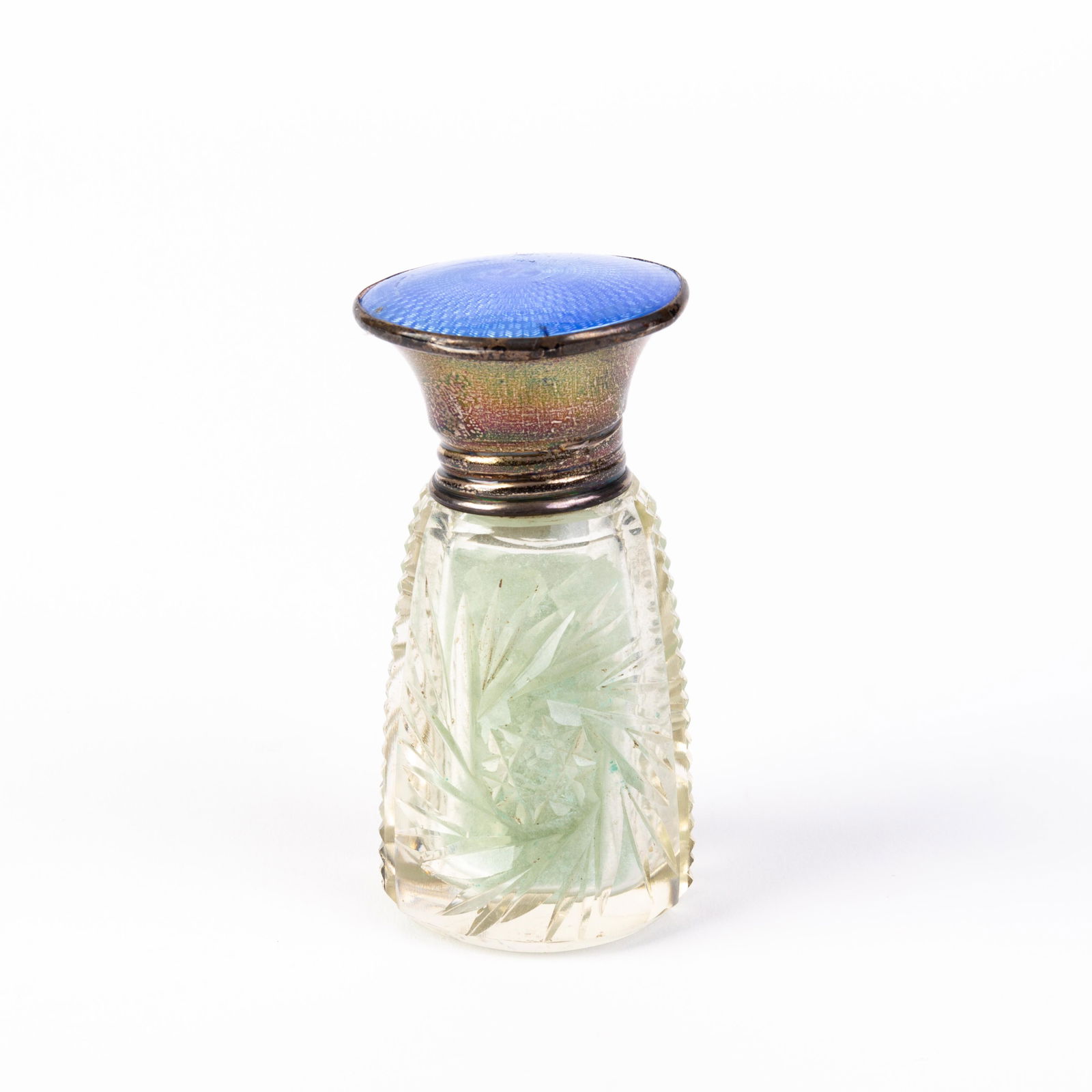 Guilloche Enamel Silver Cut Crystal Perfume Bottle (1 of 8)