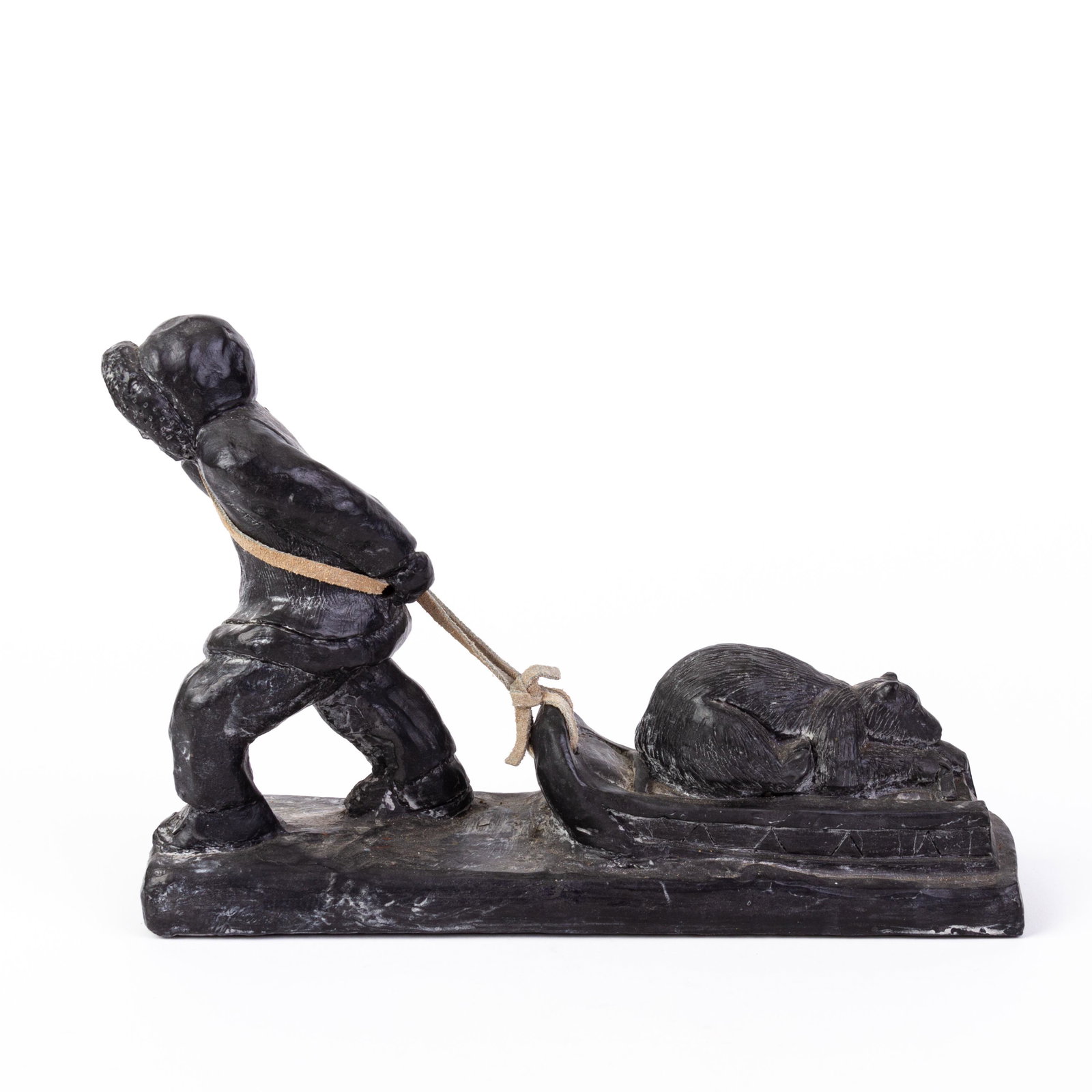 Canadian Inuit Hardstone Man with Sleigh Sculpture Carving: DIMENSIONS APPROX 15.5x6.5x23CM. Please carefully study all photographs to get an accurate idea of the object. In good condition, as seen. Shipping is in-house and we ship internationally to US and re